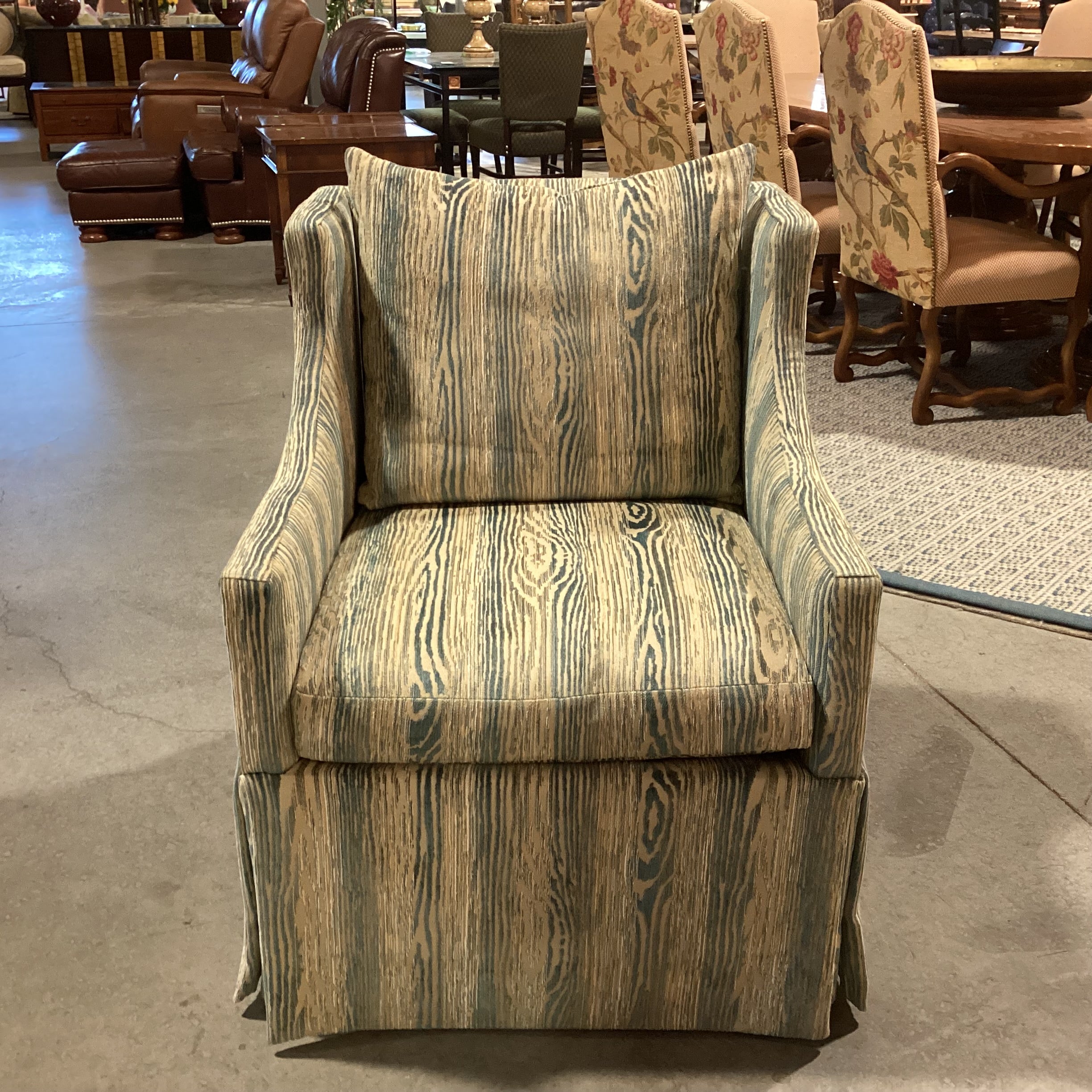 Stanford Furniture Blue & Gold Texture Woven Design Slope Arm Swivel Chair 29"x 34"x 36"