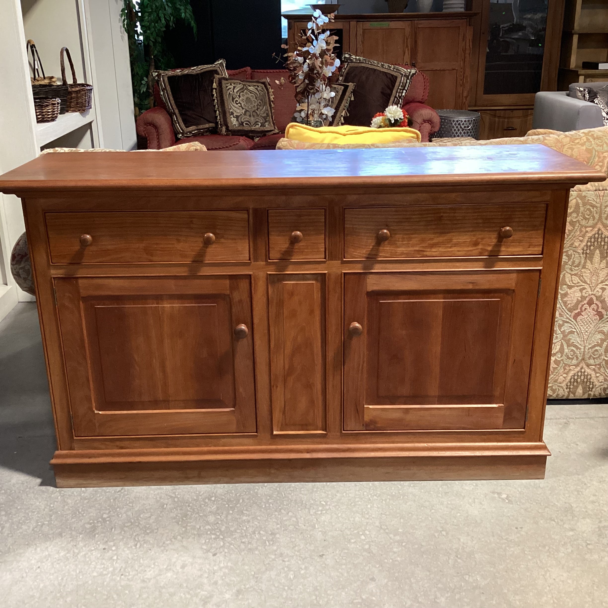 Solid Cherry 3 Drawer 2 Door with Shelves Sideboard Buffet 60"x 18"x 35.5"