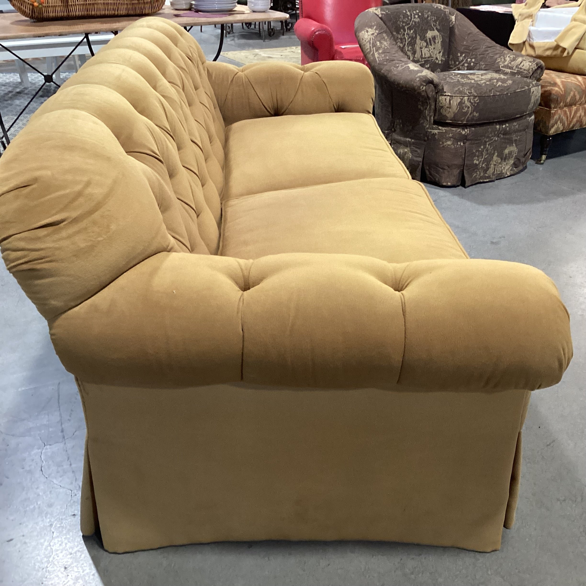 JJ Custom Golden Mustard Wool Felt Tufted & Roll Arm Down Mix Sofa  96"x 40"x 35"