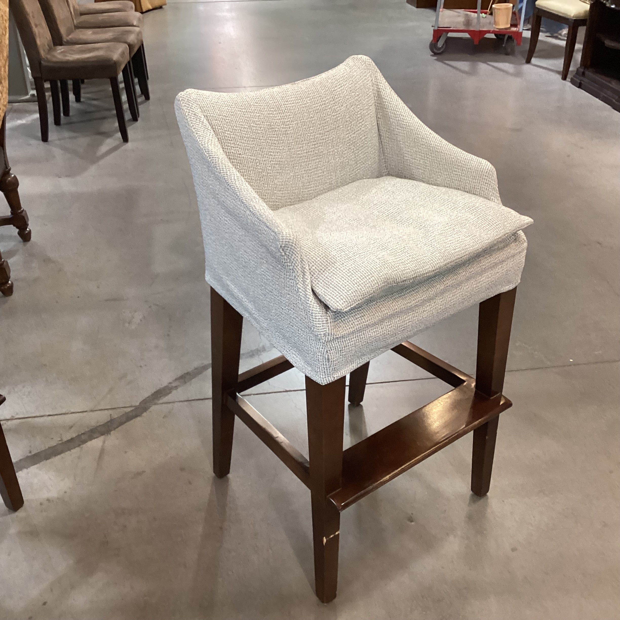 Lee Industries Ivory Grey Woven Slipcovered & Wood Barstool 31"