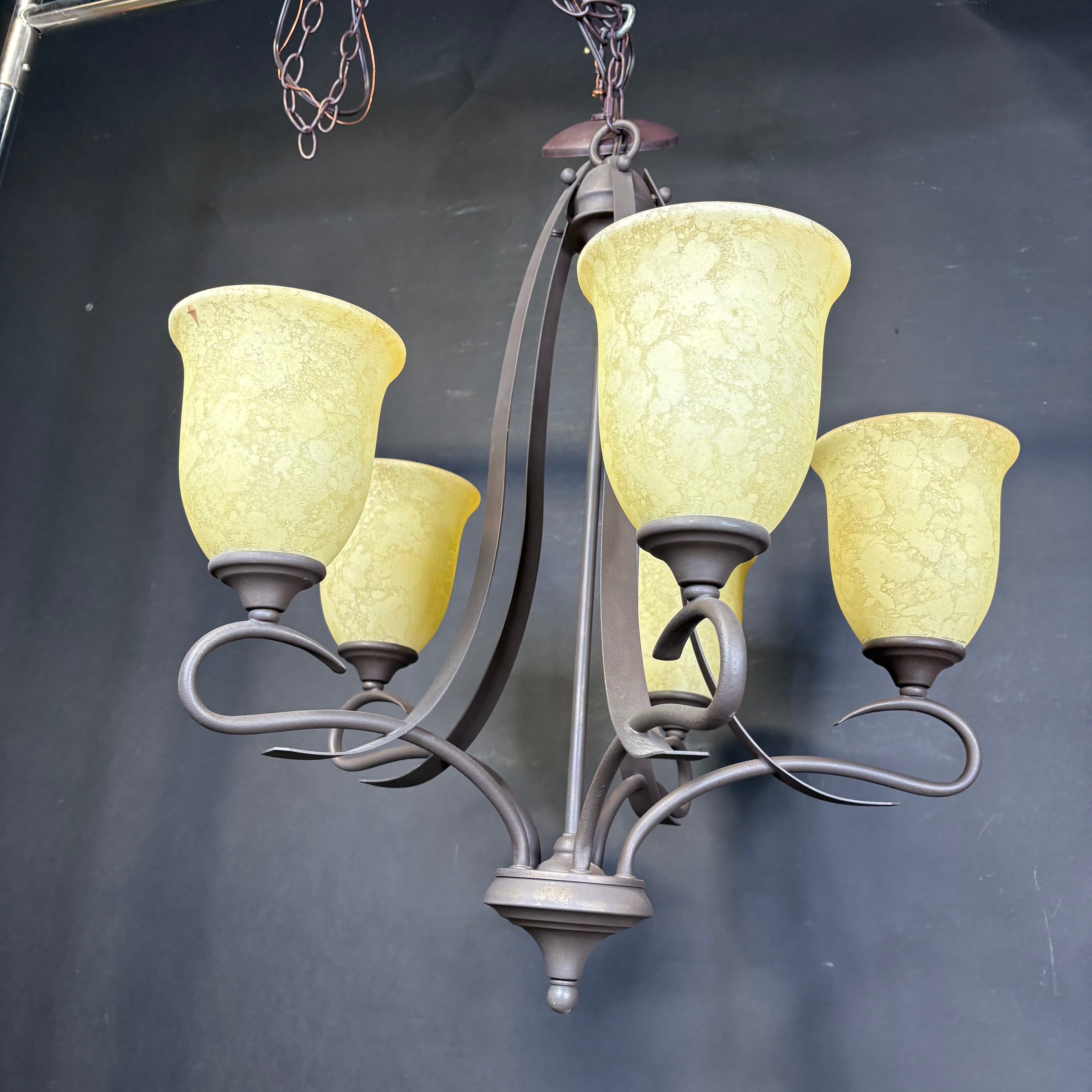 Traditional 5-Light Crackled Bronze with Glass Shades Chandelier 24” Diameter x 27” - 65”