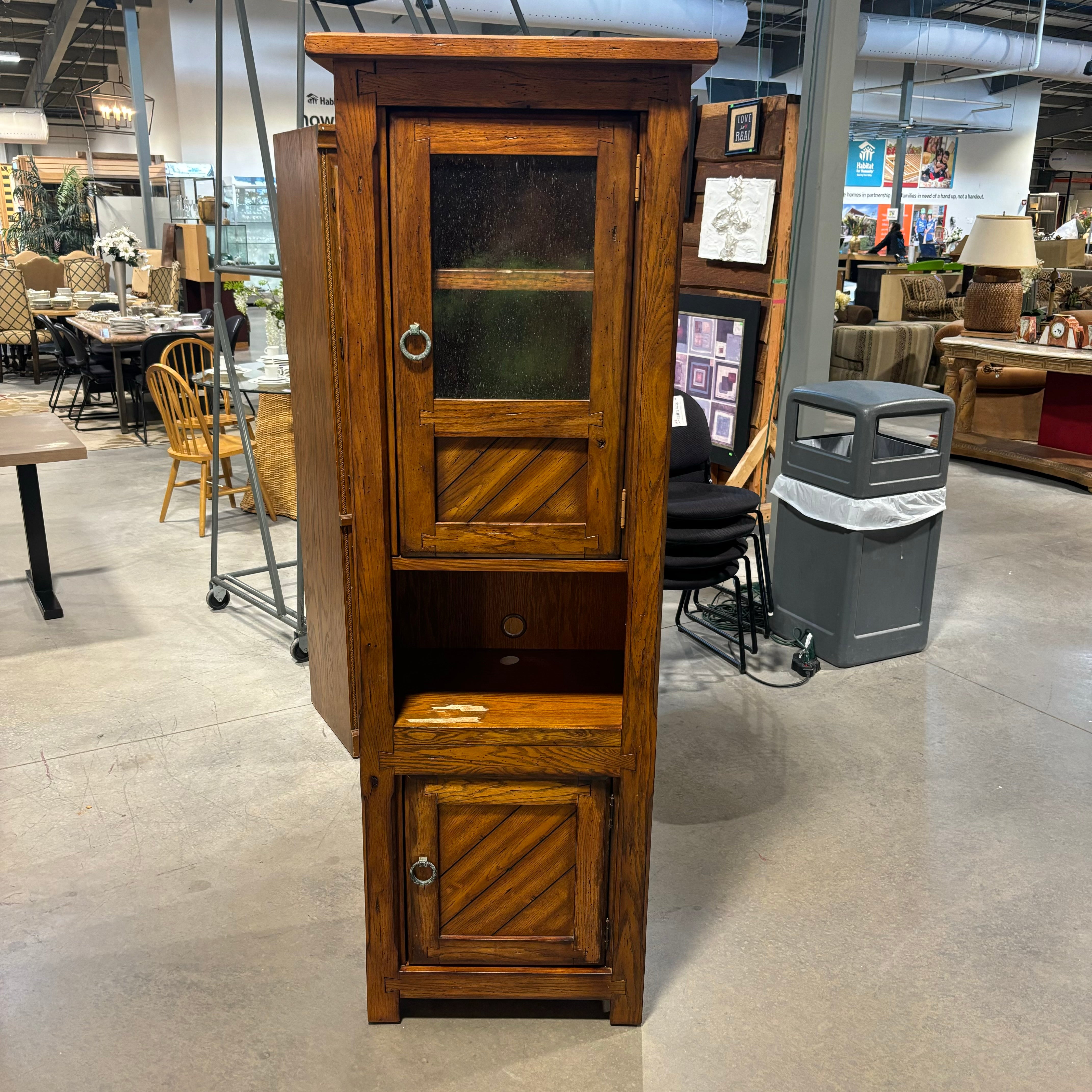 Dark Finish Wood Rustic Style with 2 Wood & Glass Doors Display Bookcase 26.5"x 18"x 77"
