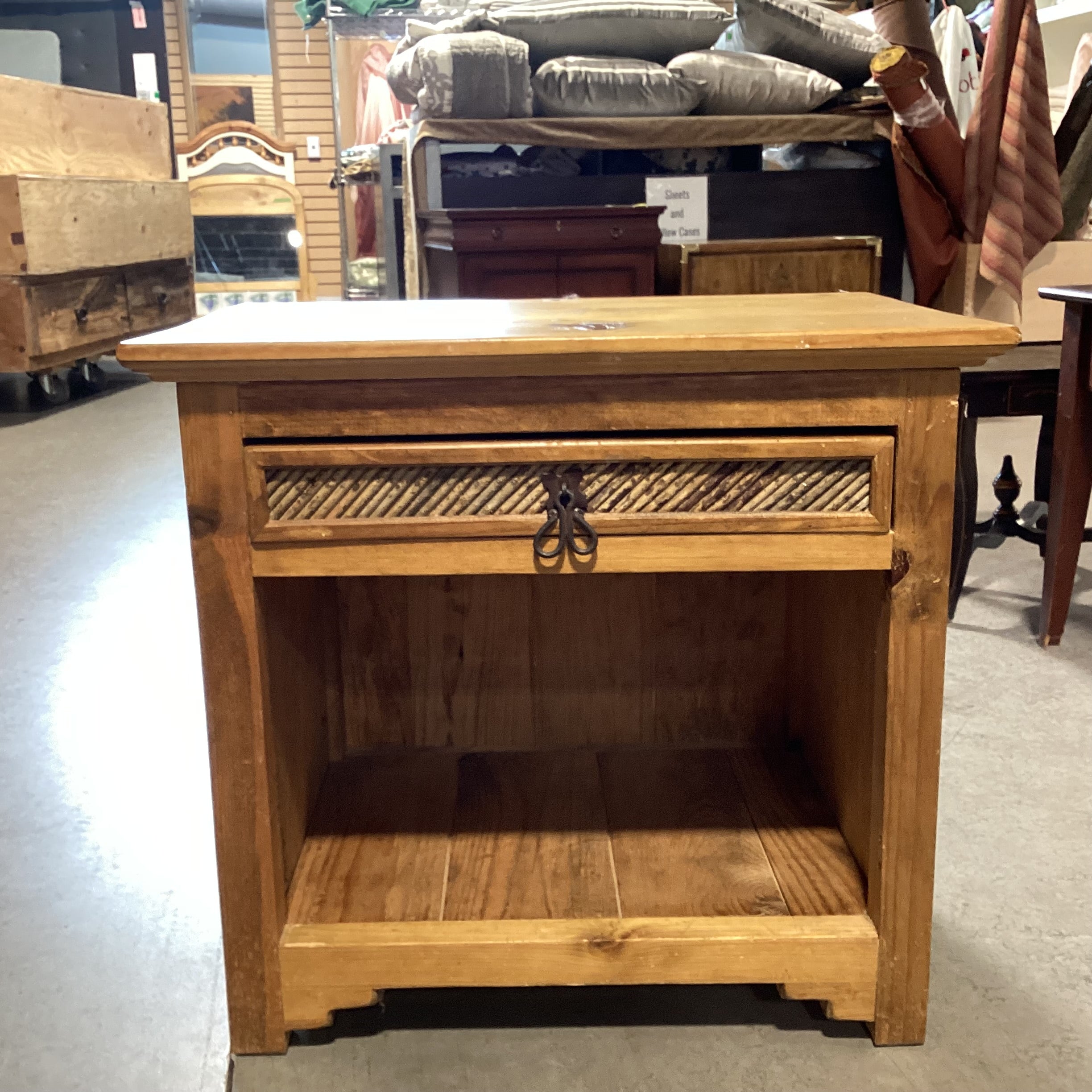 Rustic Solid Pine & Twig Side & Drawer Detail End Table 26"x 18"x 24"