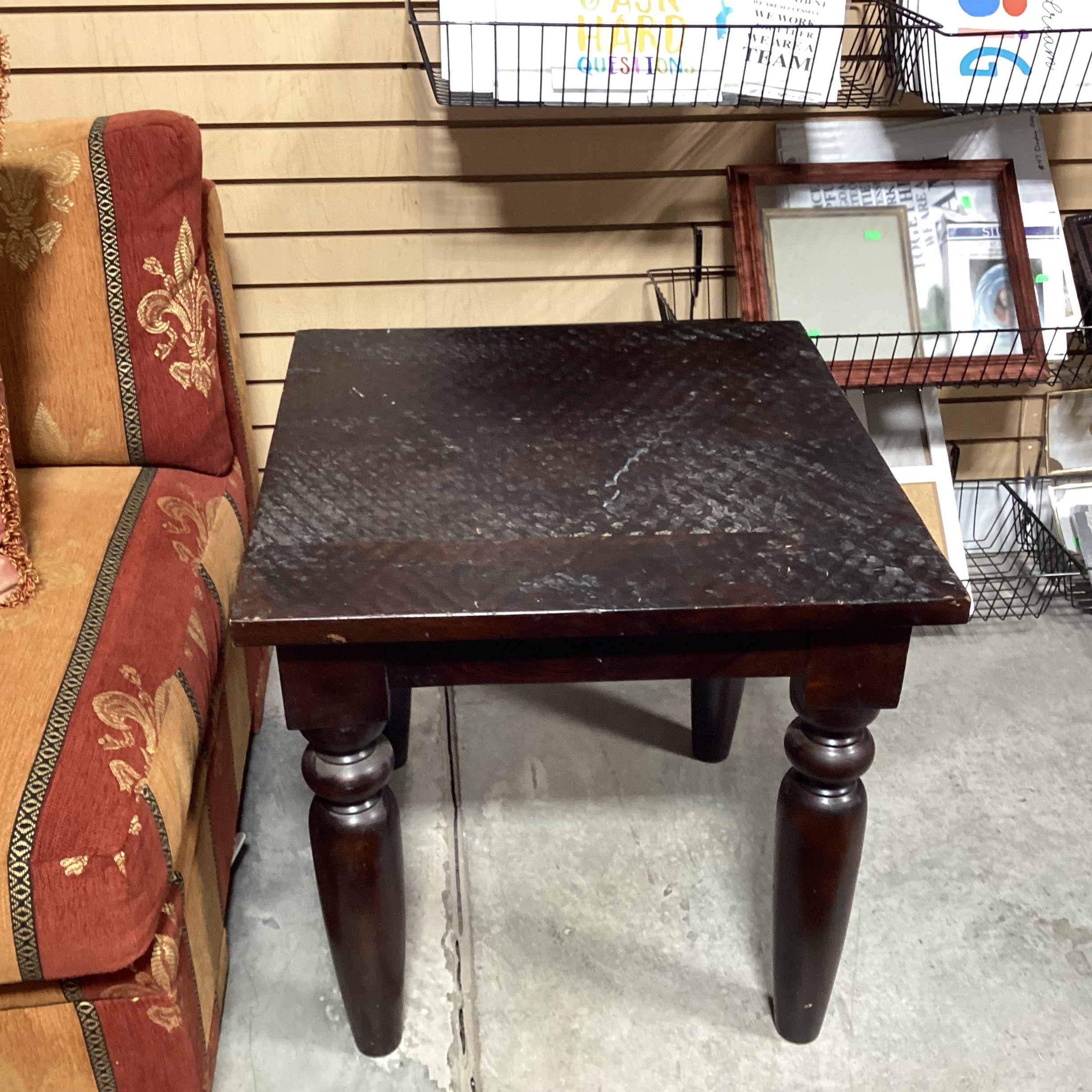 Solid Dark Finish Mango Wood with Textured Divets End Table 24"x 24"x 24.5"