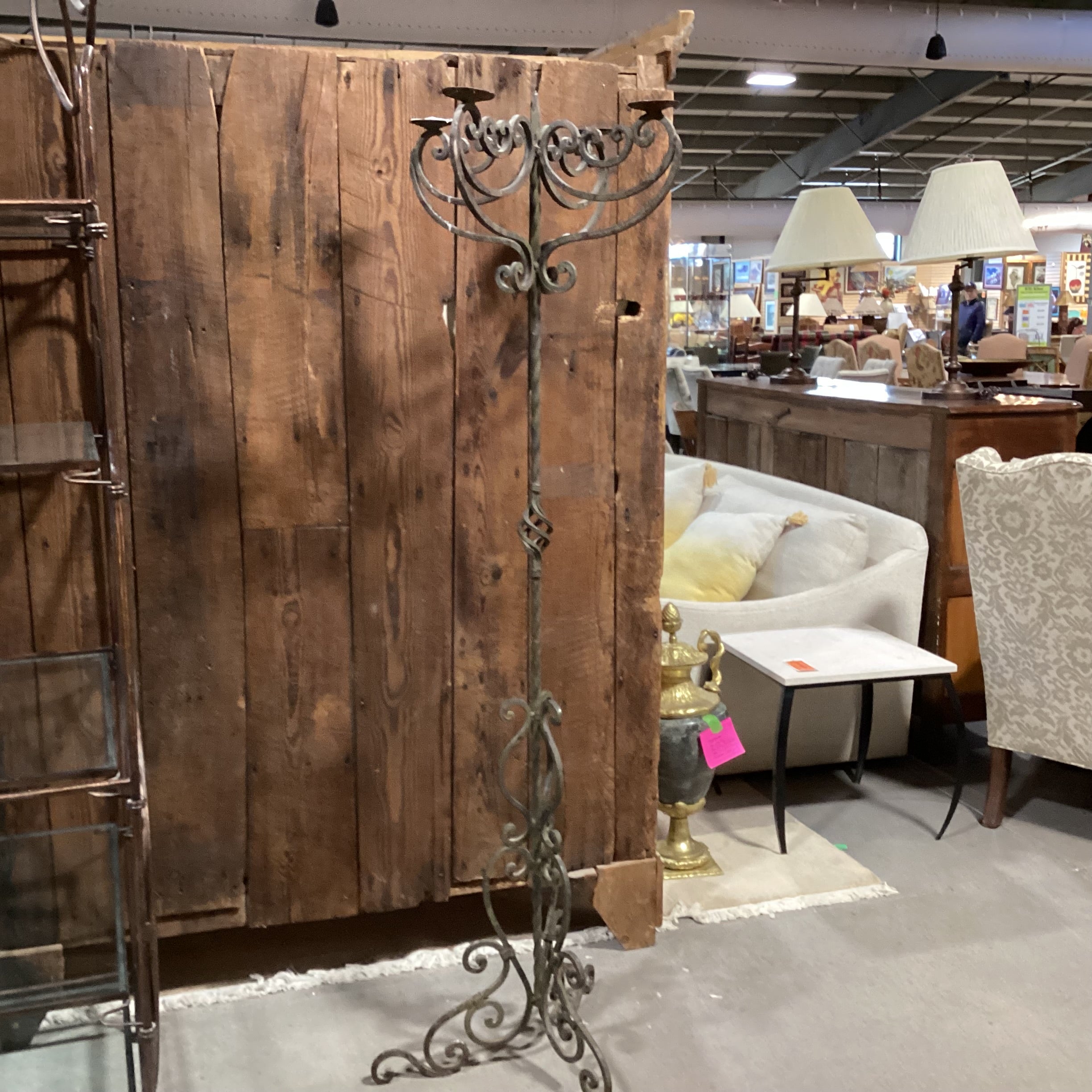 Vintage Ornate Wrought Iron Candelabra 24" Diameter x 73"