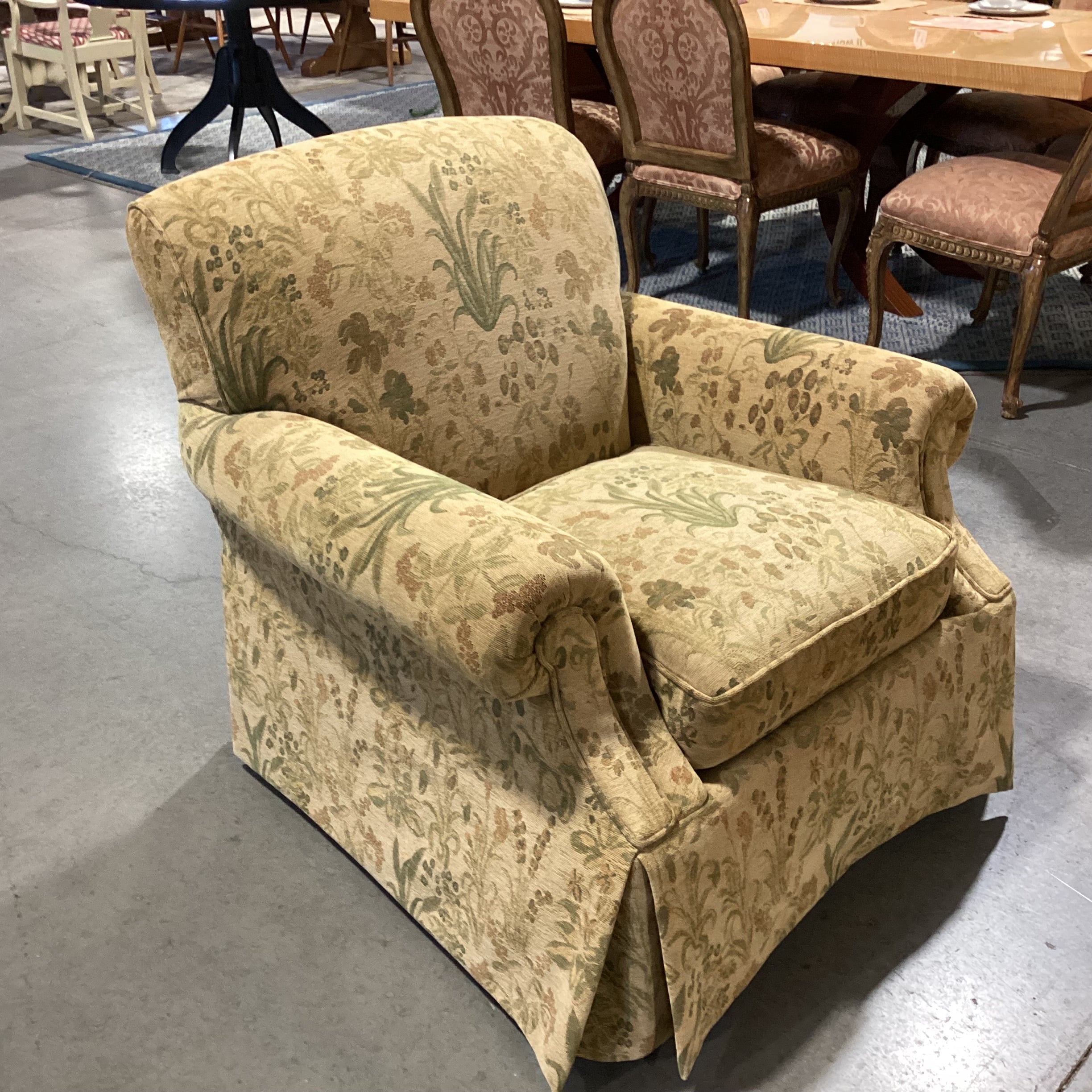 Kravet Furniture Golden Tan & Green Floral Chair 36"x 36"x 35"
