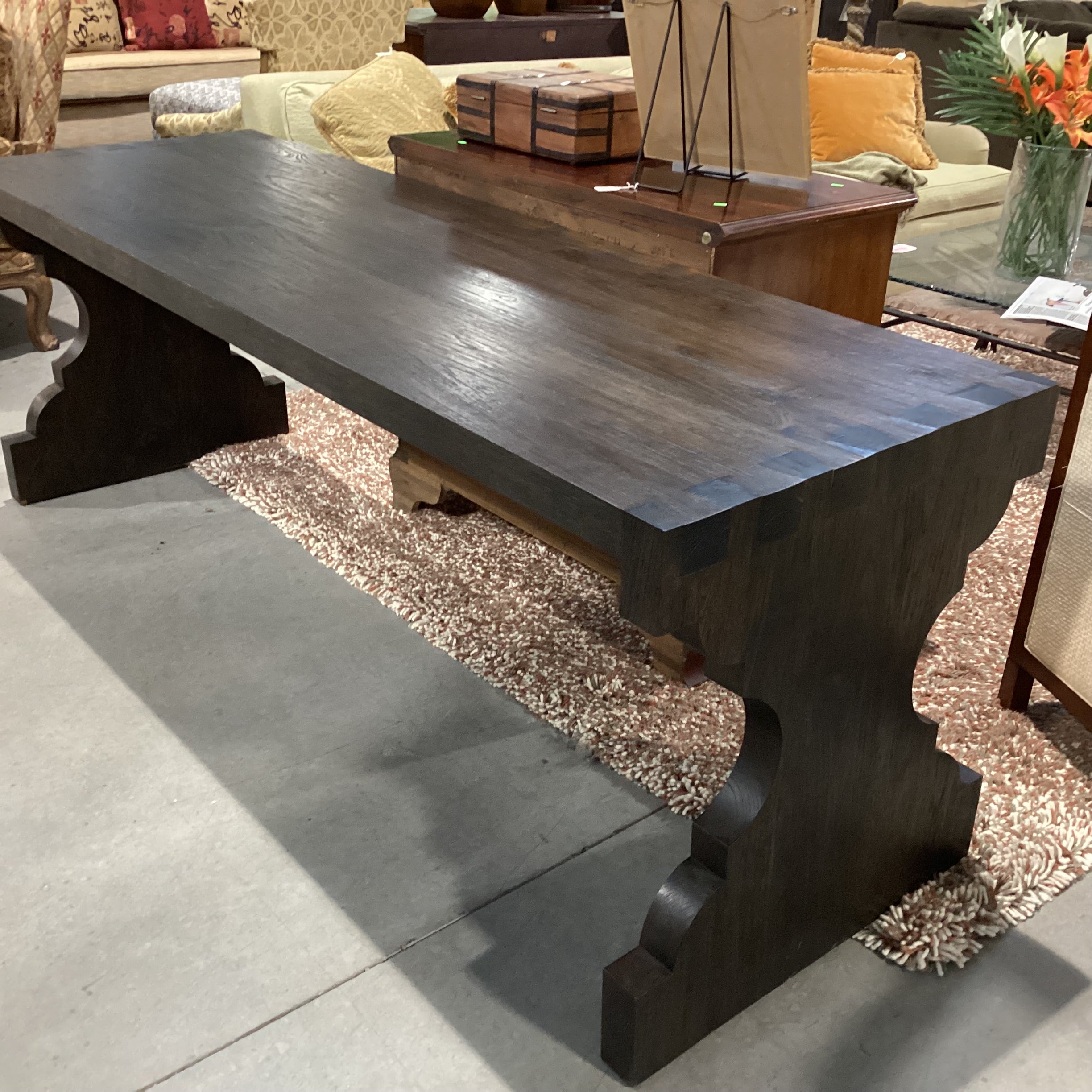 Ironies Escala Dark Finish Solid Wood with Dovetailed & Carved End Detail Console Accent Table 83.5"x 27"x 30"