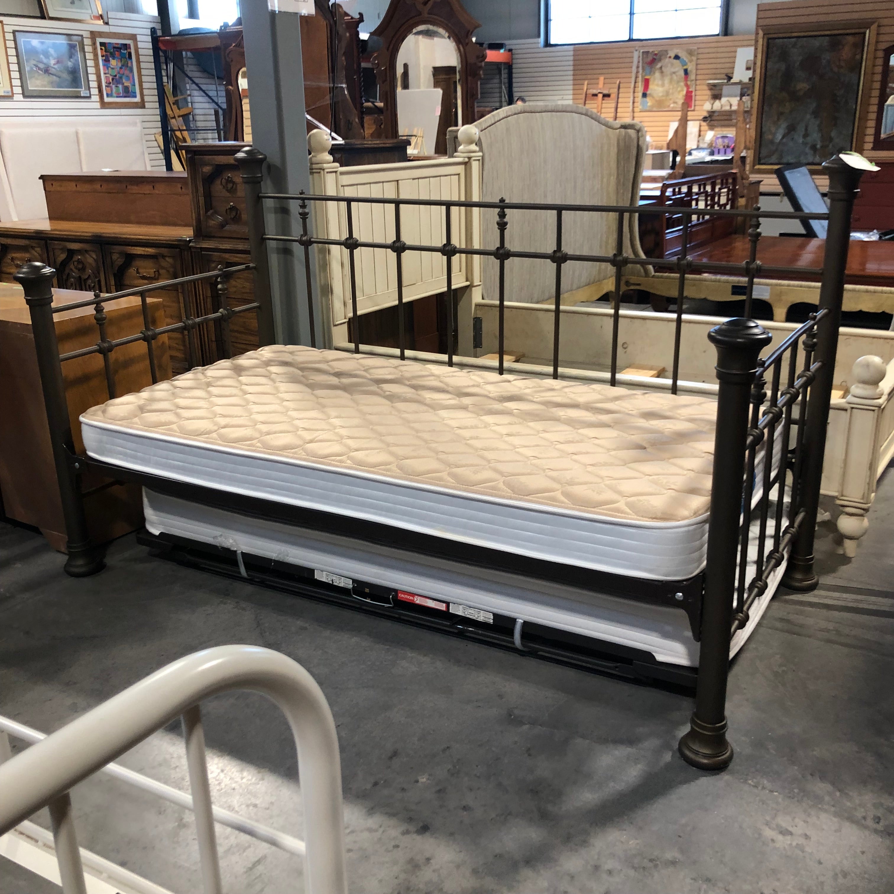 Dark Metal Day Bed With Mattresses 83"x 40" to 77"x 48"