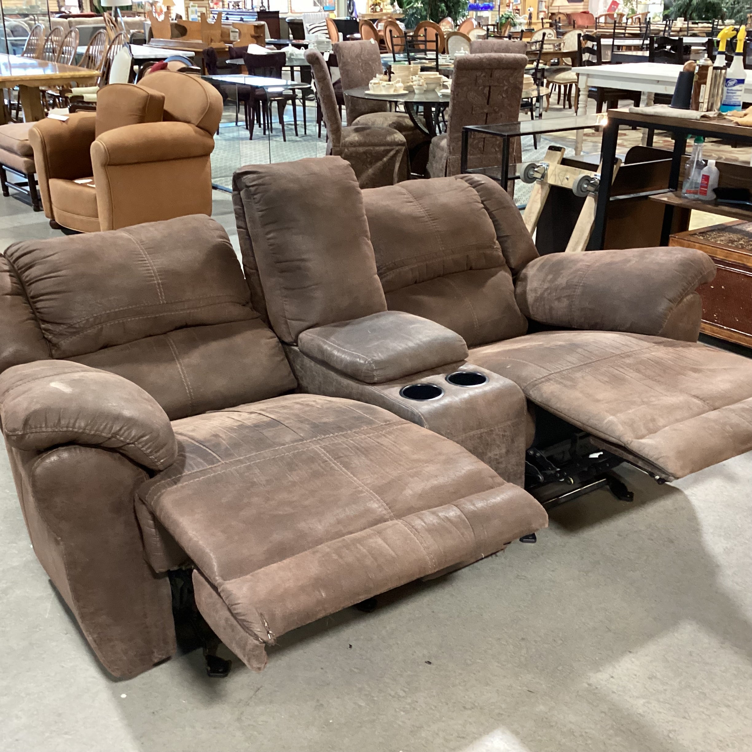 Brown Micro Suede Double Recling with Console Power Sofa 80"x 38"x 36"