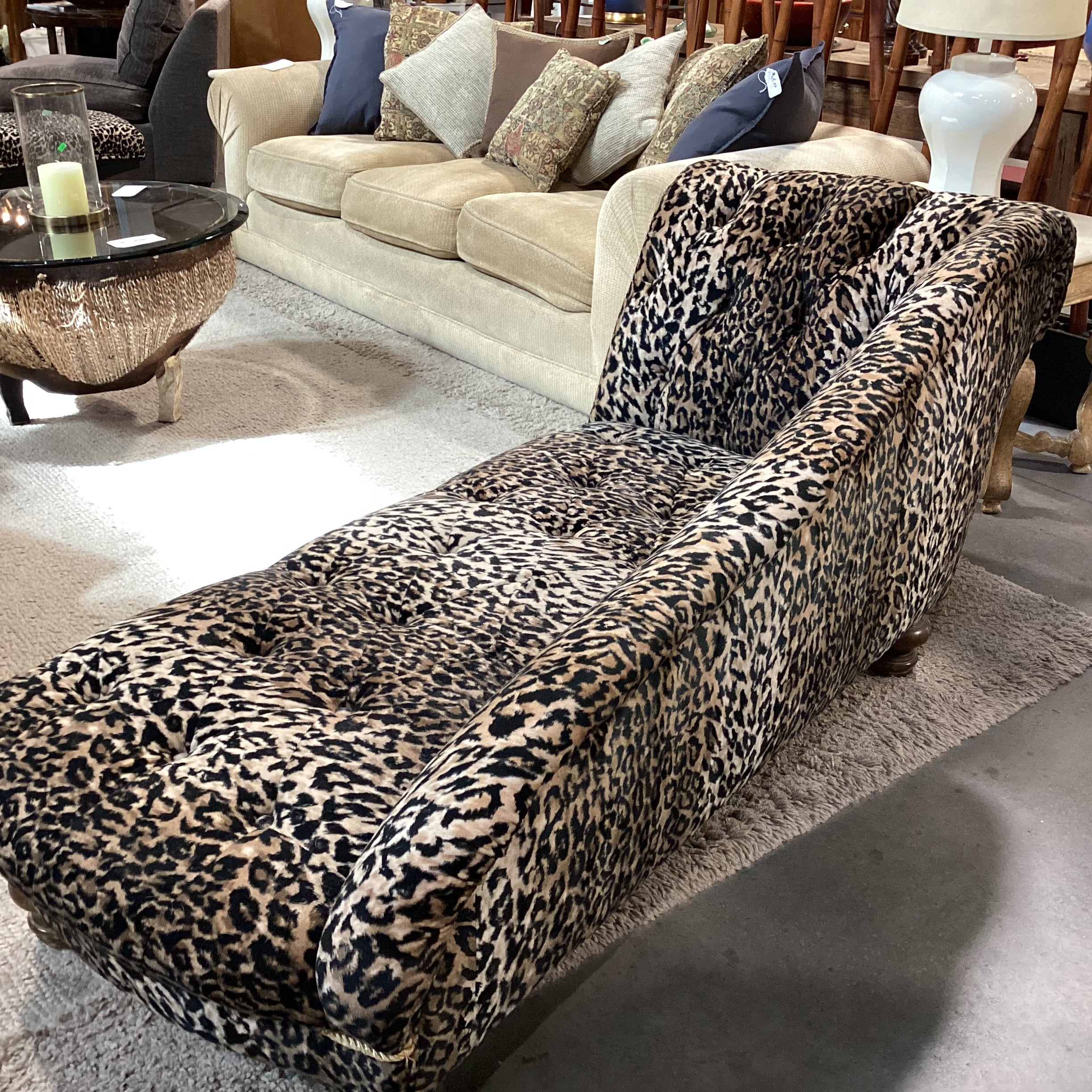 Animal Print Button Tufted Chaise Sofa 72"x 30"x 32"