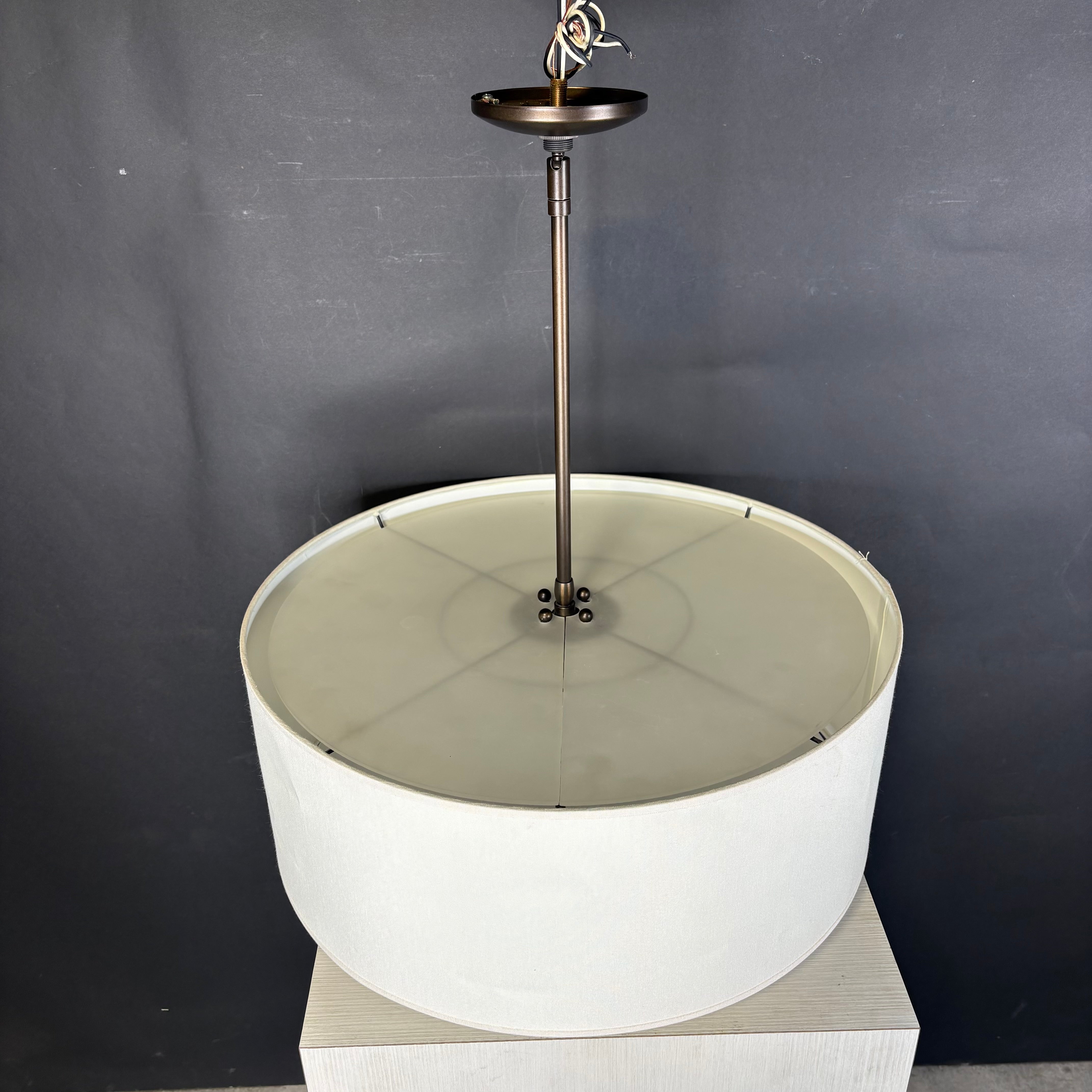 Hubbardton Forge Brindille 3-Light Bronze Branch with Drum Shade Ceiling Pendant 22” Diameter x 25”