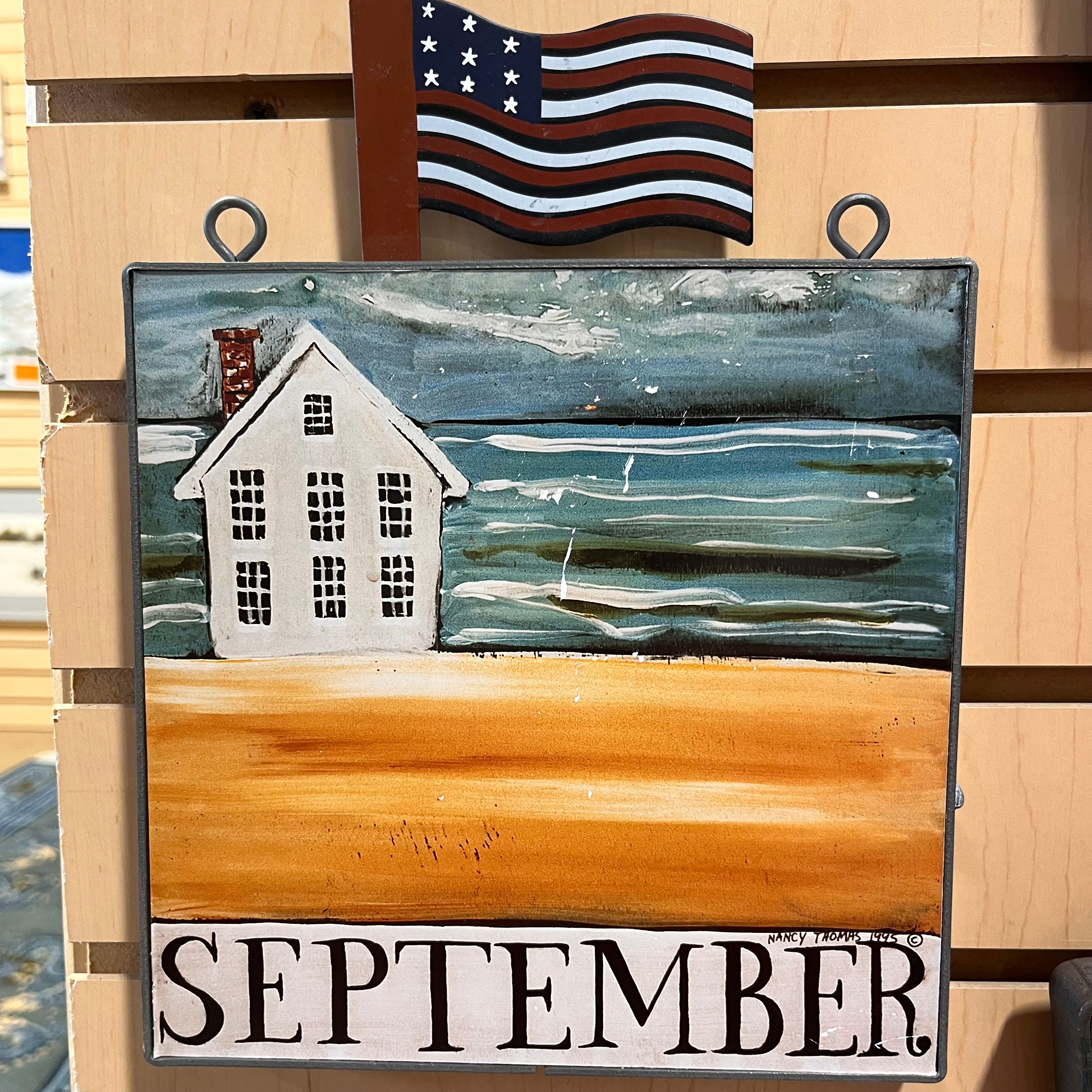 Nancy Thomas Folk Art Calendar Plaque: September Wall Decor; 8"x 11"