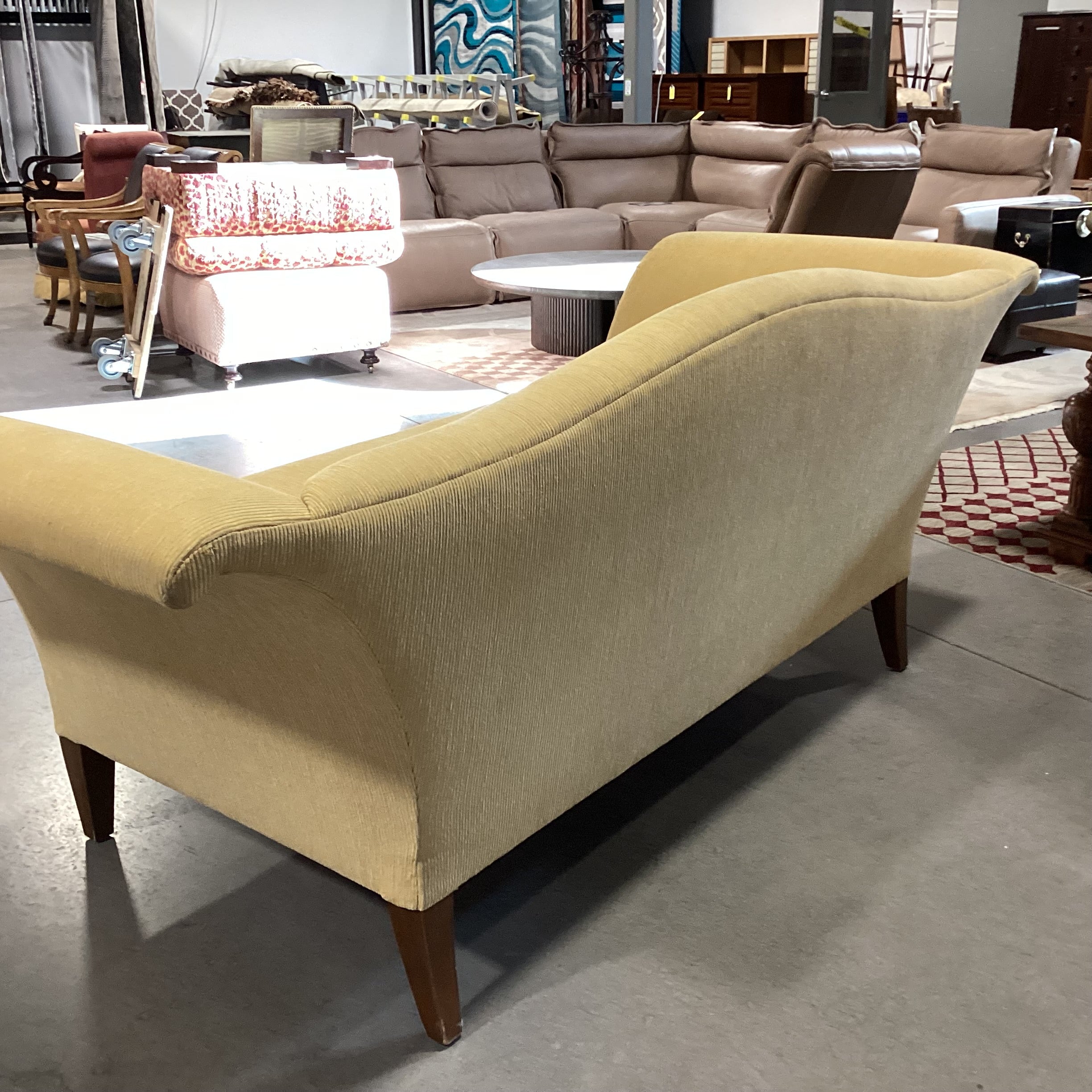 Initials Furniture Golden Yellow Ribbed Upholstery Curve Roll Arm & Arch Back Sofa 90"x 36"x 36.5"