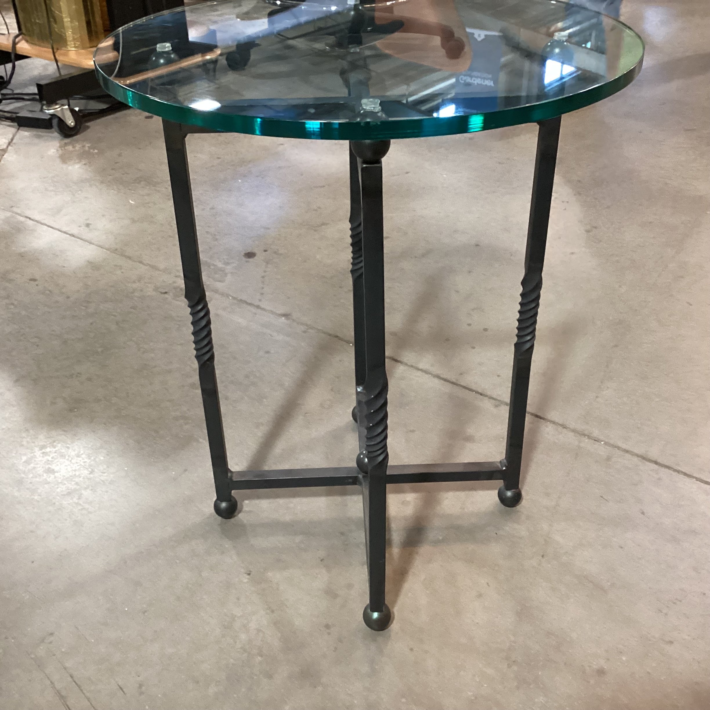 Twist Iron & Round Glass End Table 18" Diameter x 22"