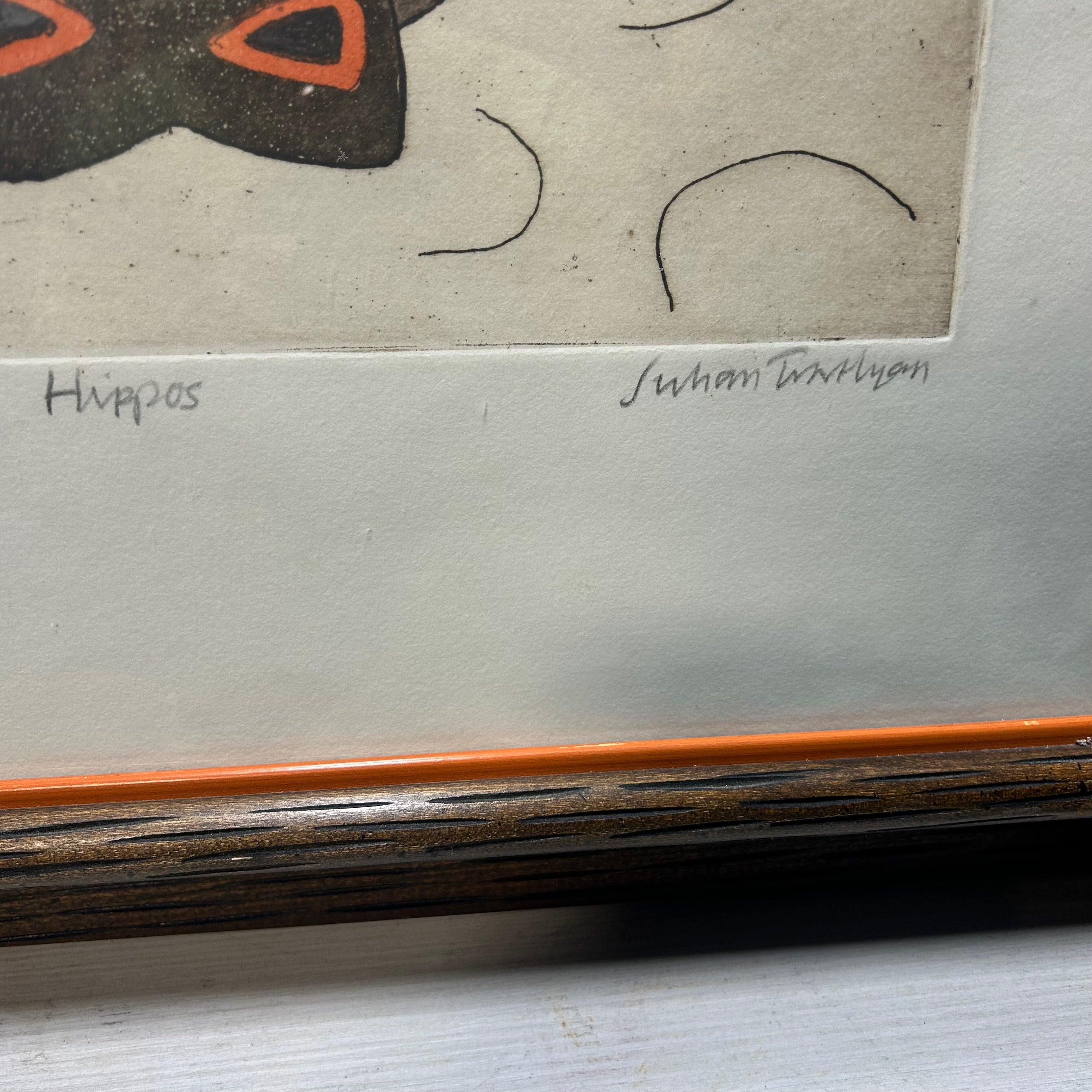 Vintage JULIAN TREVELYAN "Hippos ,Circa 1966 85/125 Signed 25"x 31"