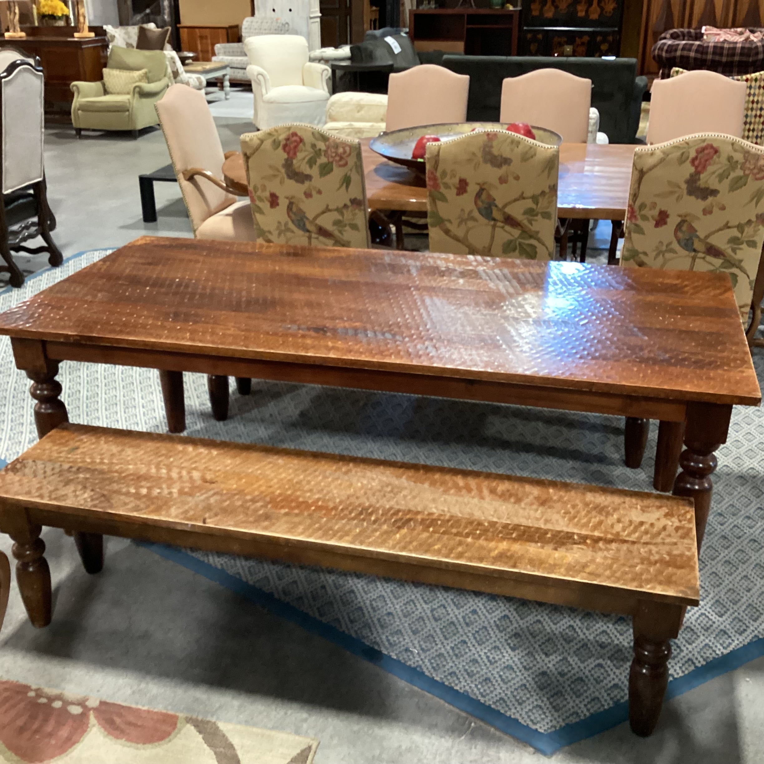 Divet Textured Distressed Solid Wood Table with 2 Benches Dining Set 82"x 38"x 30"