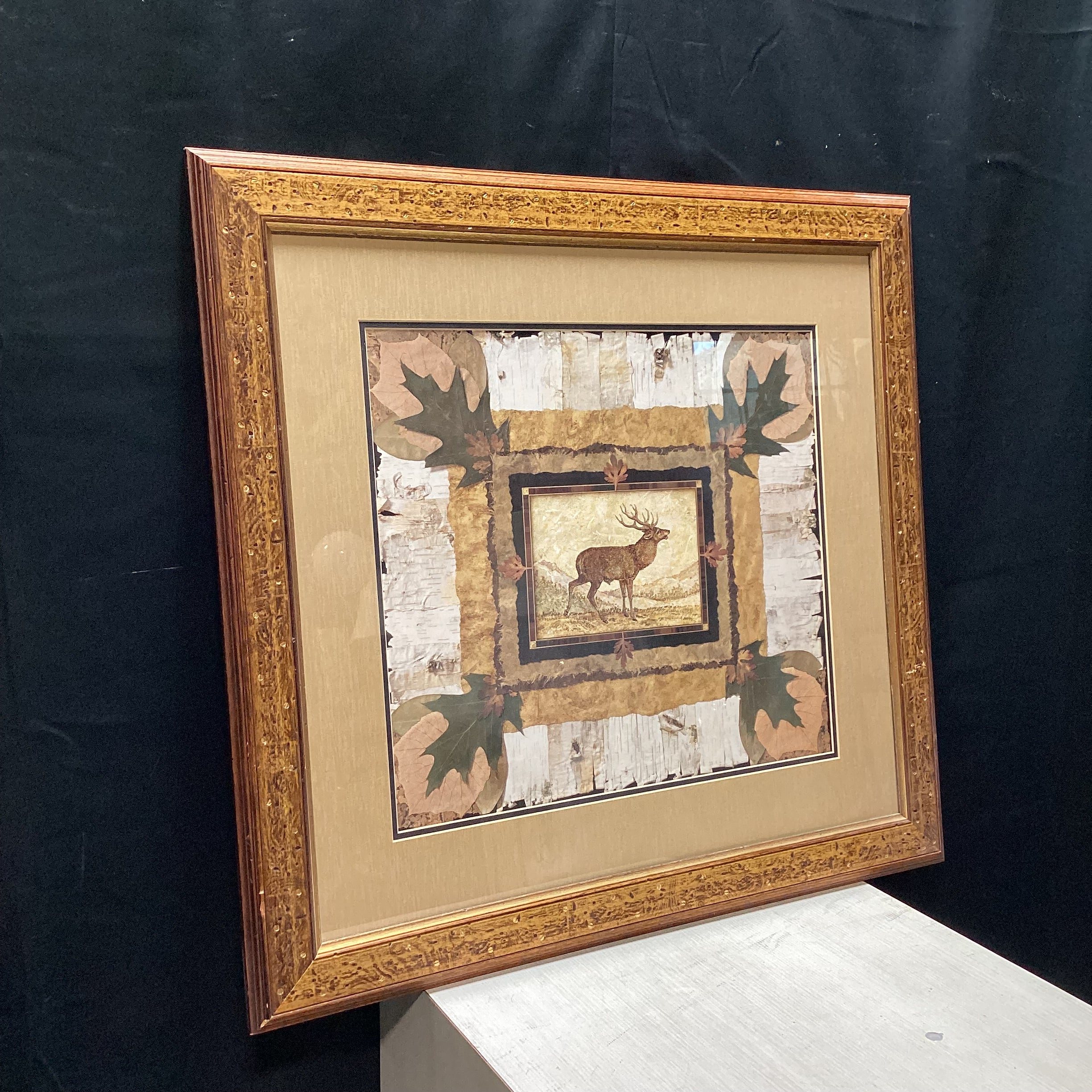 Pamela Gladding "Elk" Nature Collage Print In Wooden Frame 31" x 29"