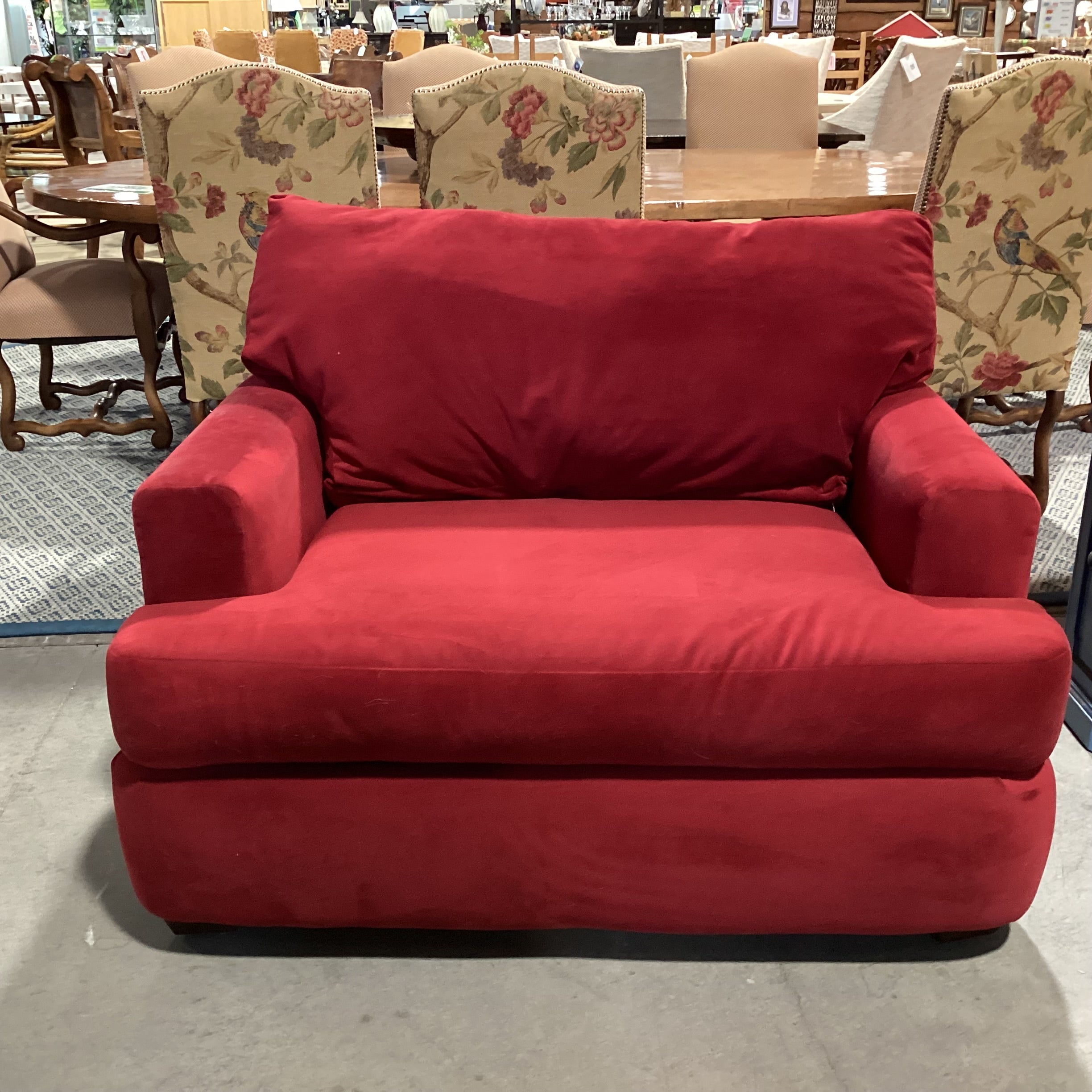 Red Plush Velvet Oversized Chair 50"x 43"x 33"