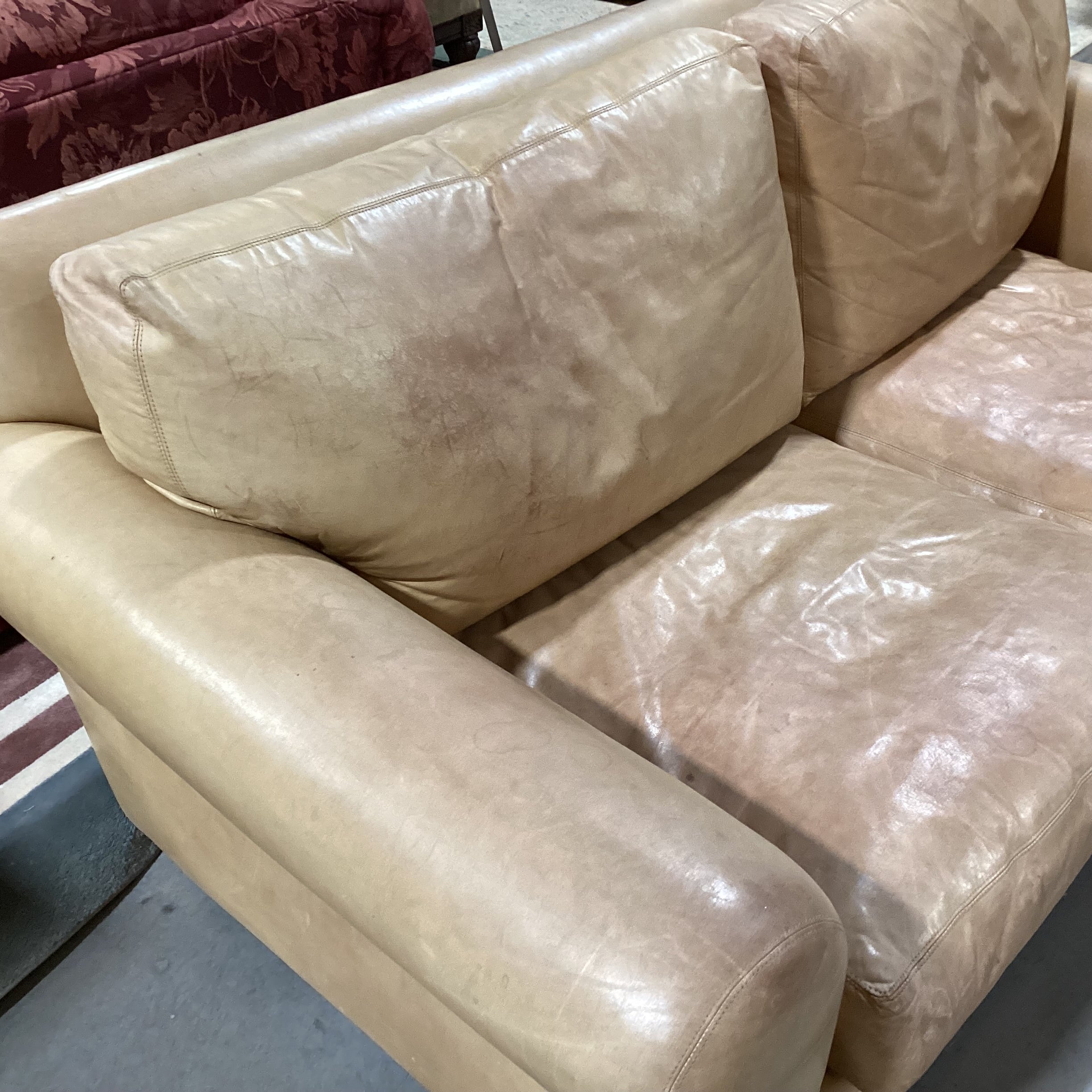 D Langston Blonde Leather Sofa 76"x 40"x 30"