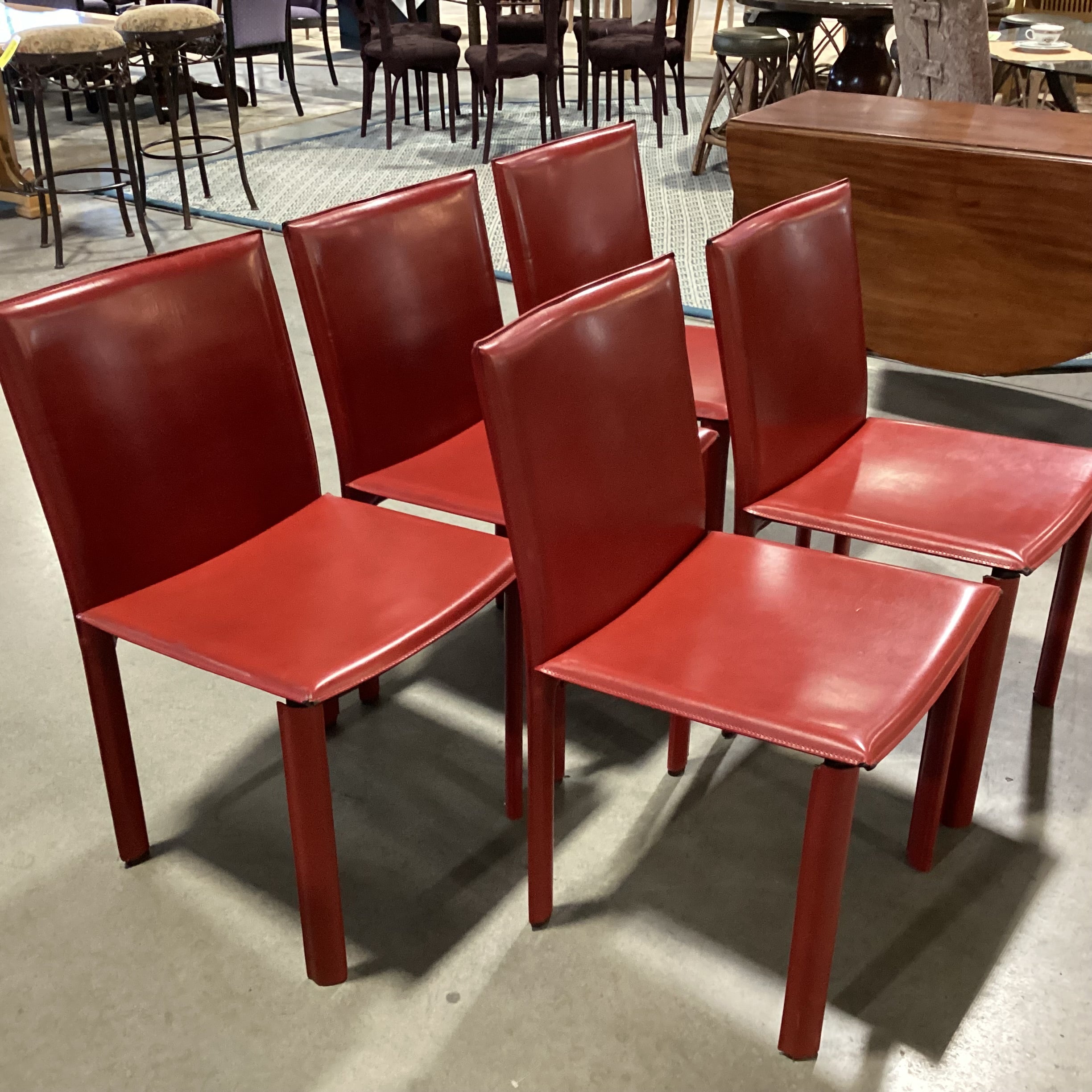 SET of 5 Maria Yee Red Leather Dining Chairs 18.5"x 18.5"x 33.5"