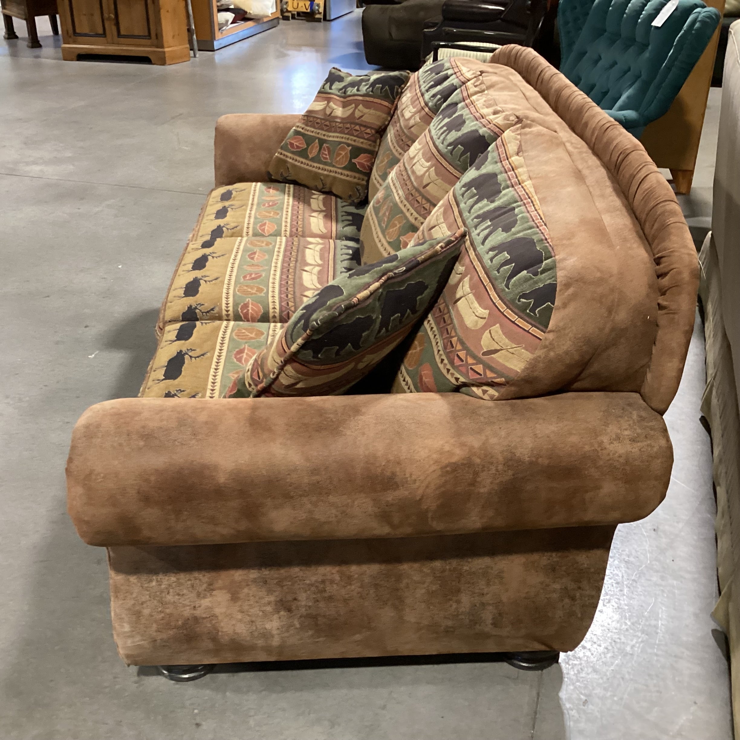 Ultra Suede Animal Cabin Upholstery Nailhead Sofa 90"x 38"x 38"