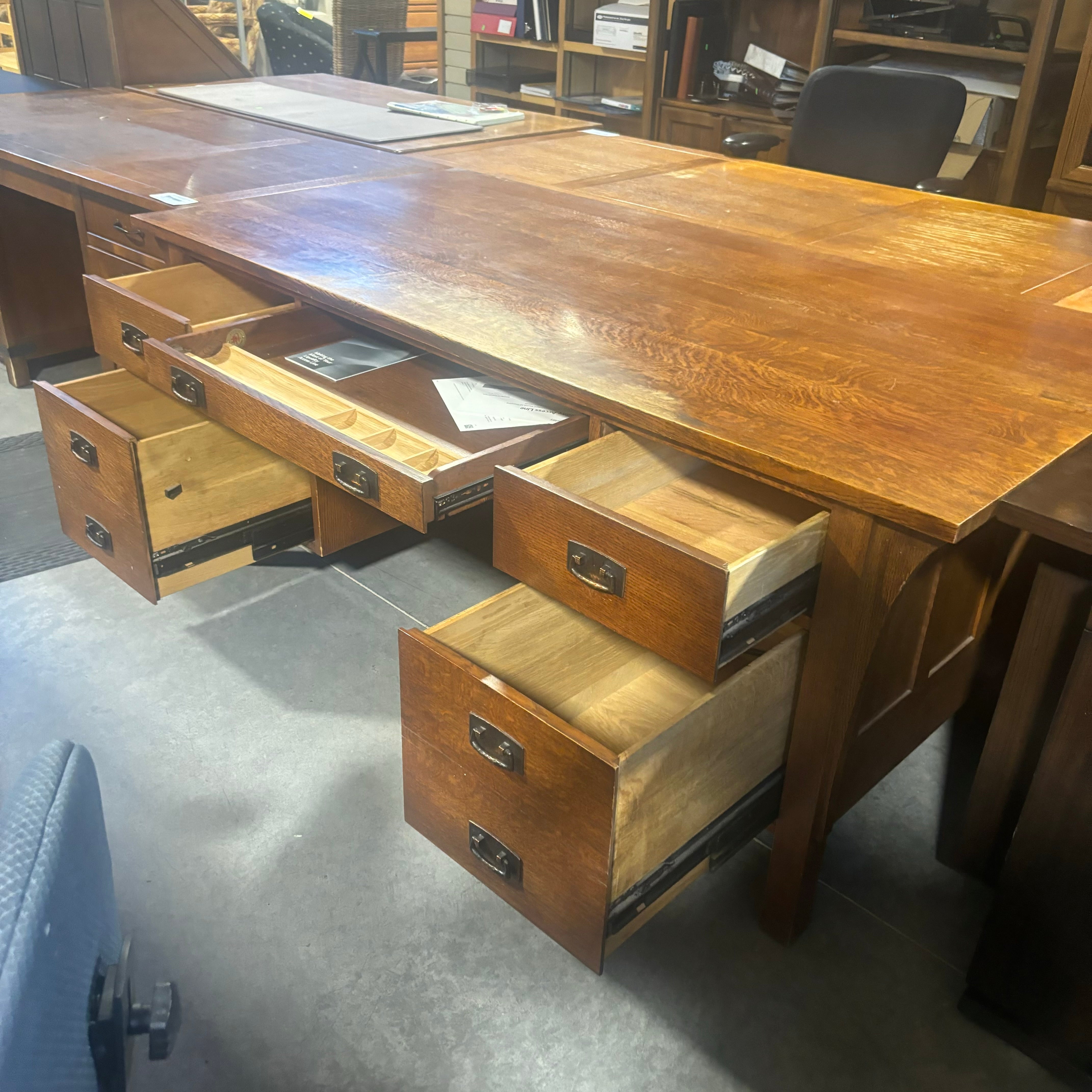 Stickley Solid Wood 5 Drawer with Hammered Copper Pulls Desk 72"x 36"x 30.5"