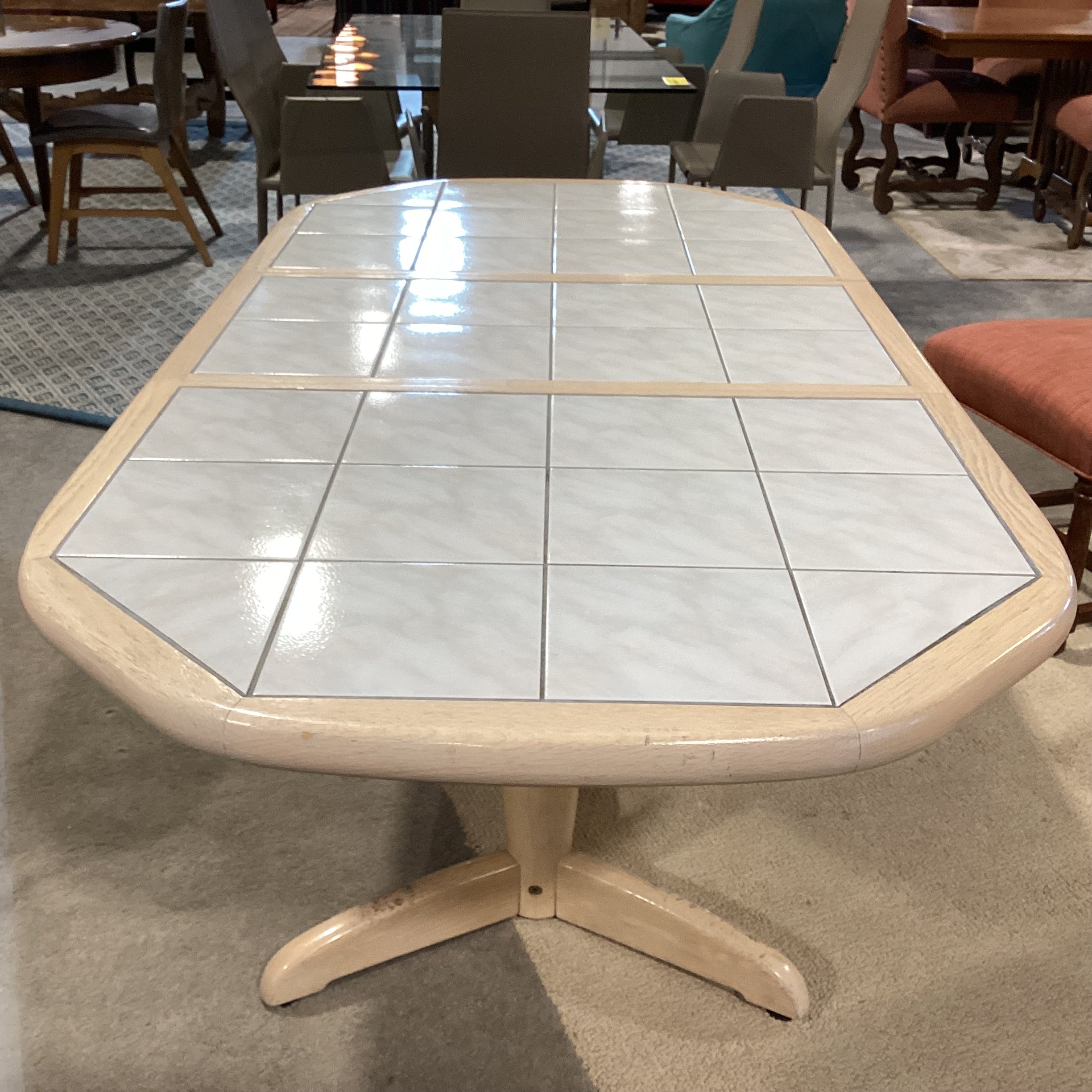 Light Washed Oak & Tile Top 1 Leaf Oval Dining Table 71"x 36"x 29"