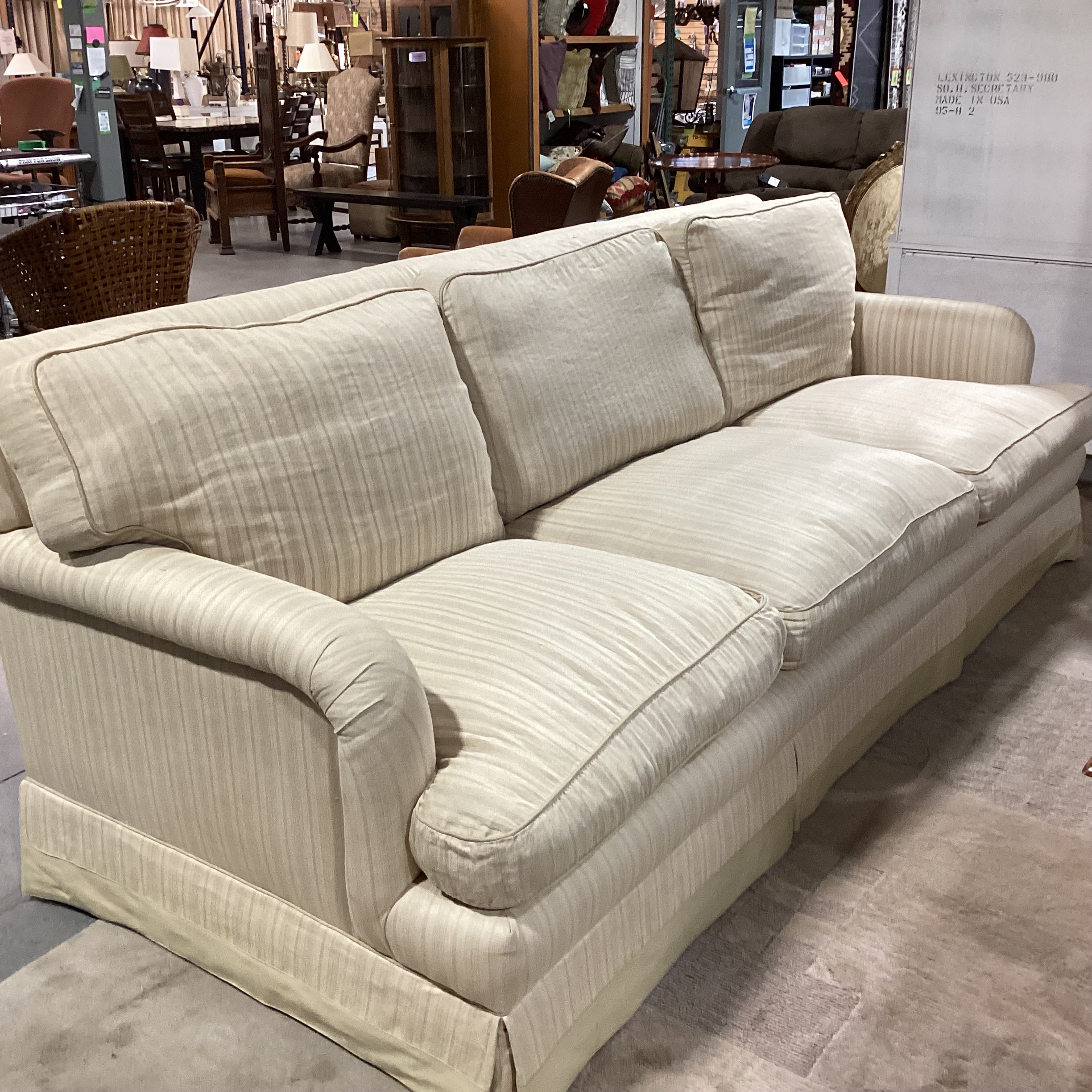 Custom Gold & Wheat Woven Stripe Down Mix Long Sofa 111"x 44"x 39"