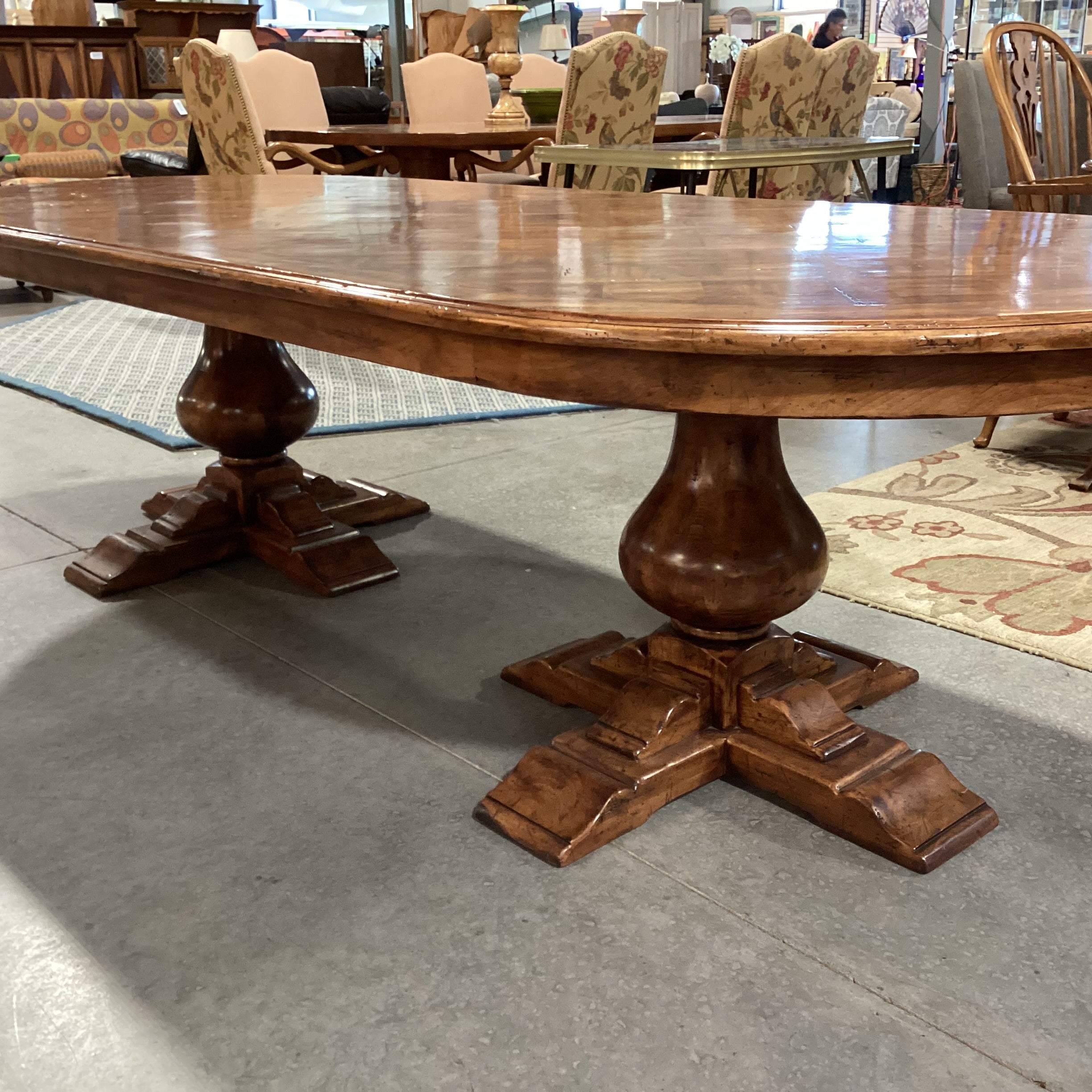 Oval Lattice Inlay with Double Pedestal Dining Table 108"x 46"x 30"