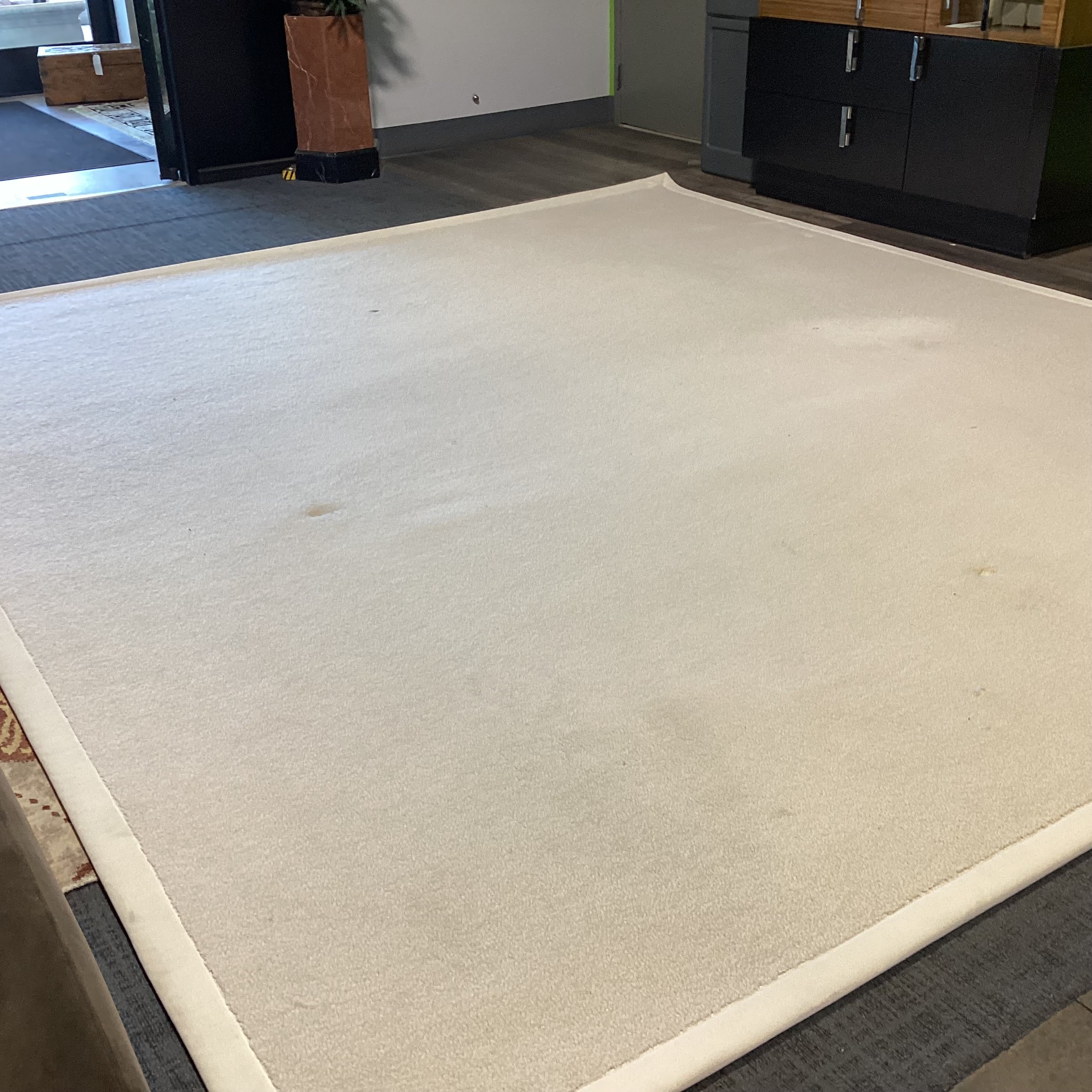 Custom Ivory & Cream Cut & Loop Wool with Border Rug 11' 7" x 13'