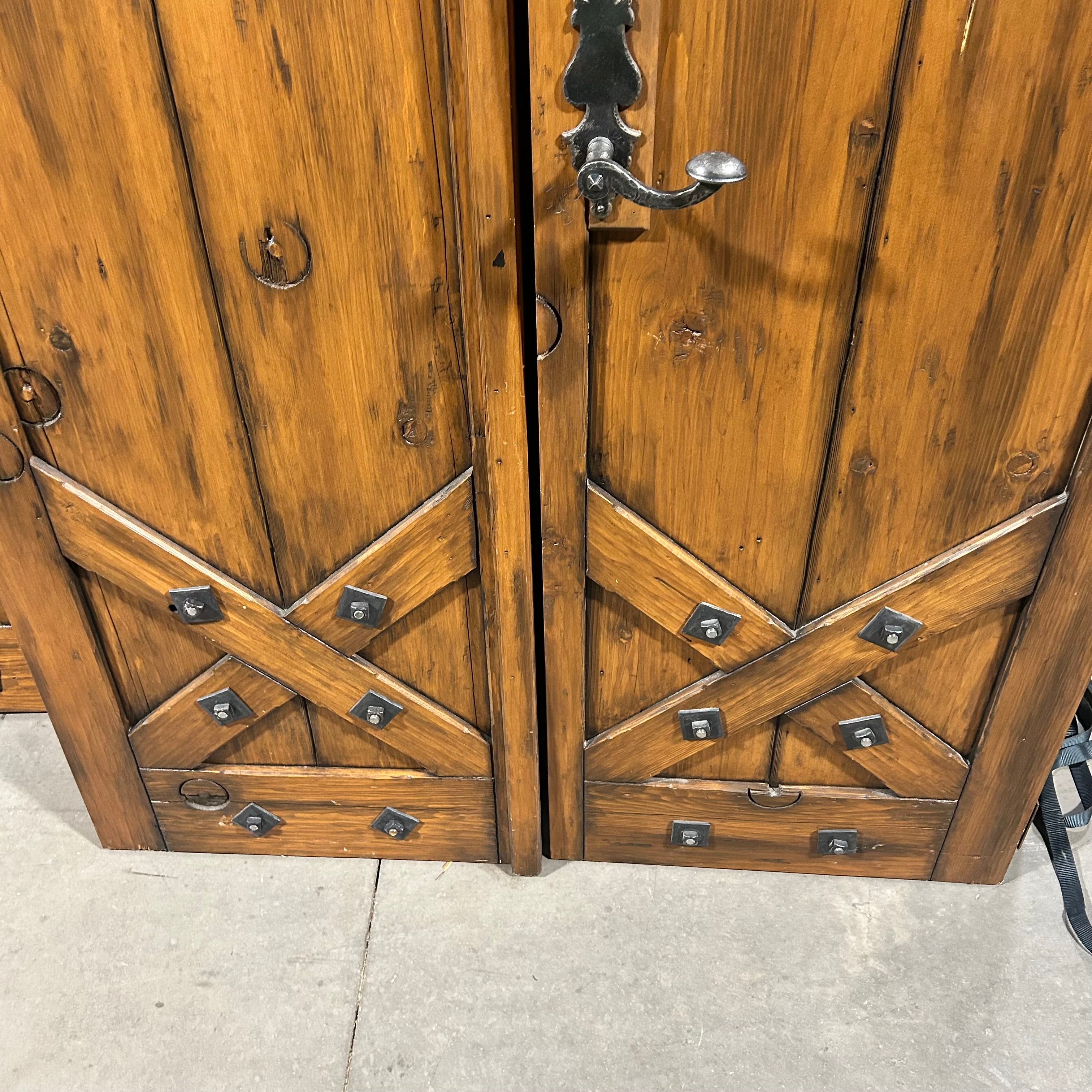 25.5"x 86.5"x 2" PAIR of Rustic Pine Closet Doors with Iron Hardware Accents