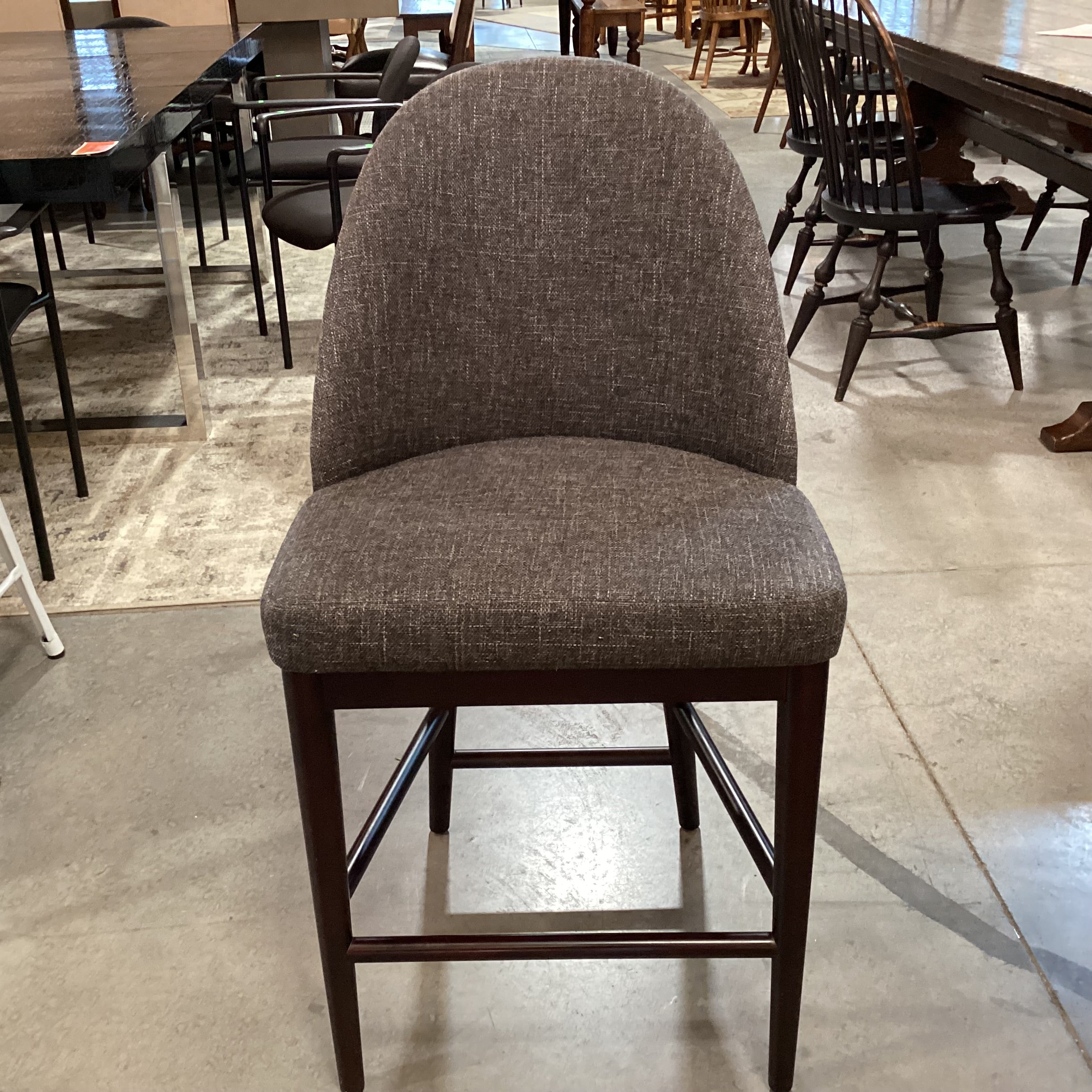 SET of 3 Crate & Barrel Ana Charcoal Woven & Espresso Finish Wood Counter Barstools 24"