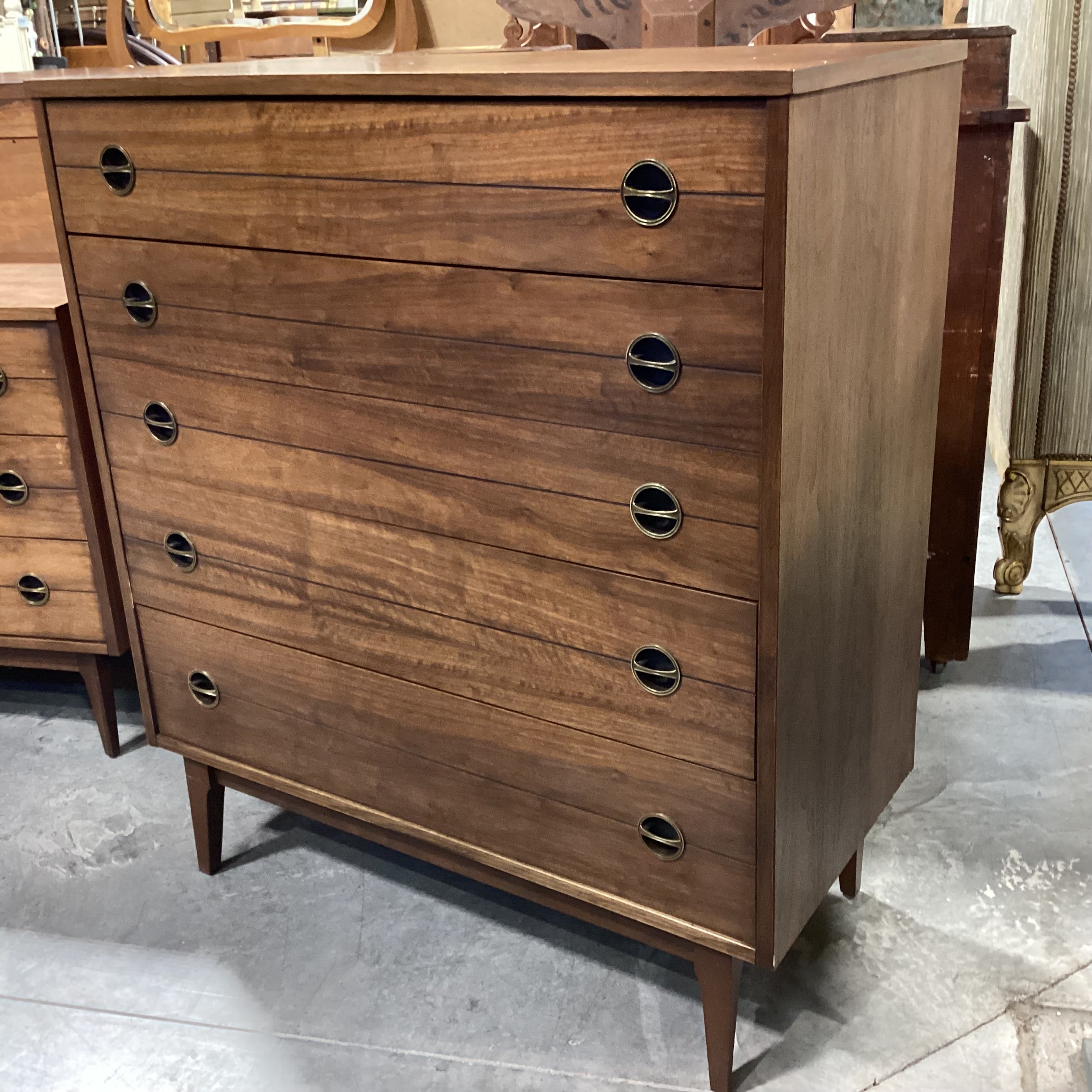 Mid Century Walnut 4 Drawer Chest 38"x 18"x 43.5"