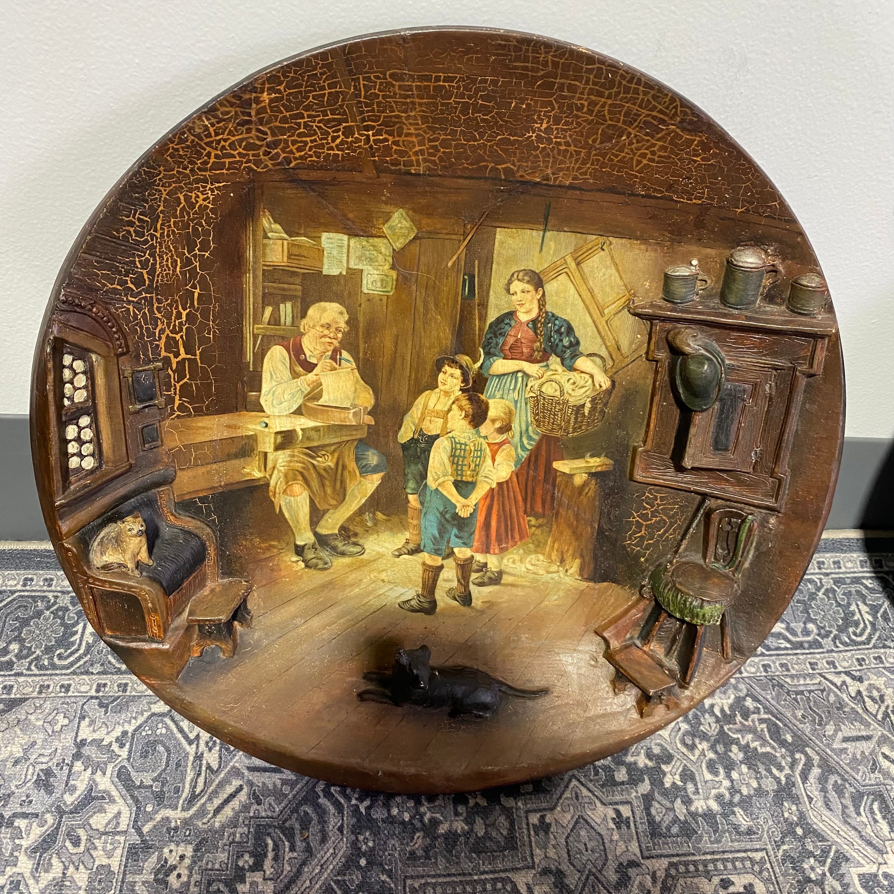 Antique Johann Maresch Terracotta Handpainted 3D Early 1900's Austria Wall Plaque 15.5" Diameter