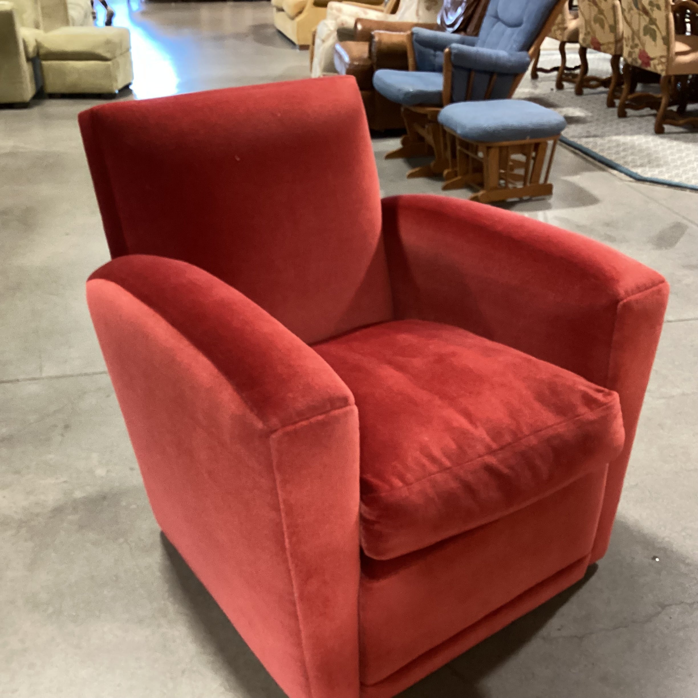 Art Deco Style Red Mohair Swivel Down Mix Chair 34"x 34"x 35"