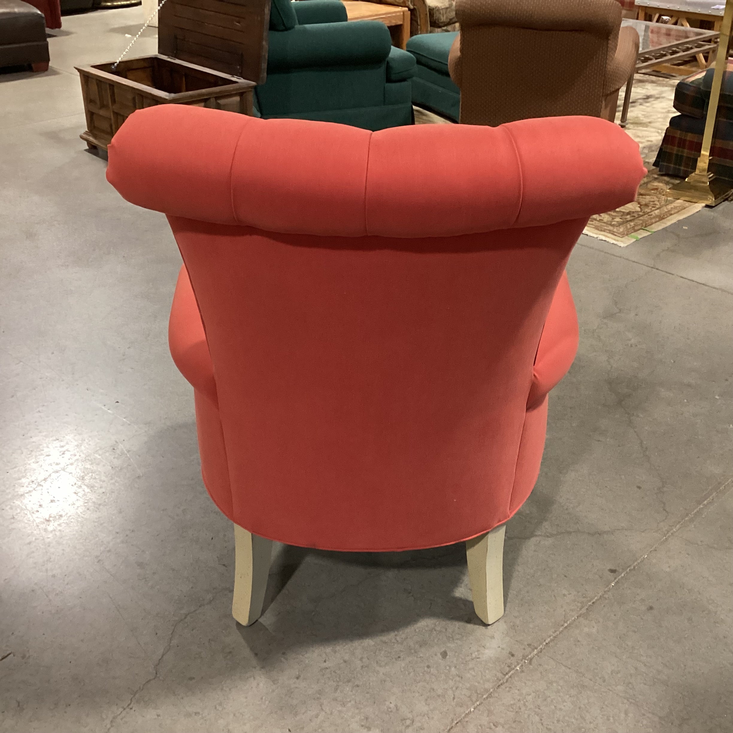 Red Orange Tufted Roll Back & Arms Front Casters Chair 34"x 38"x 44"