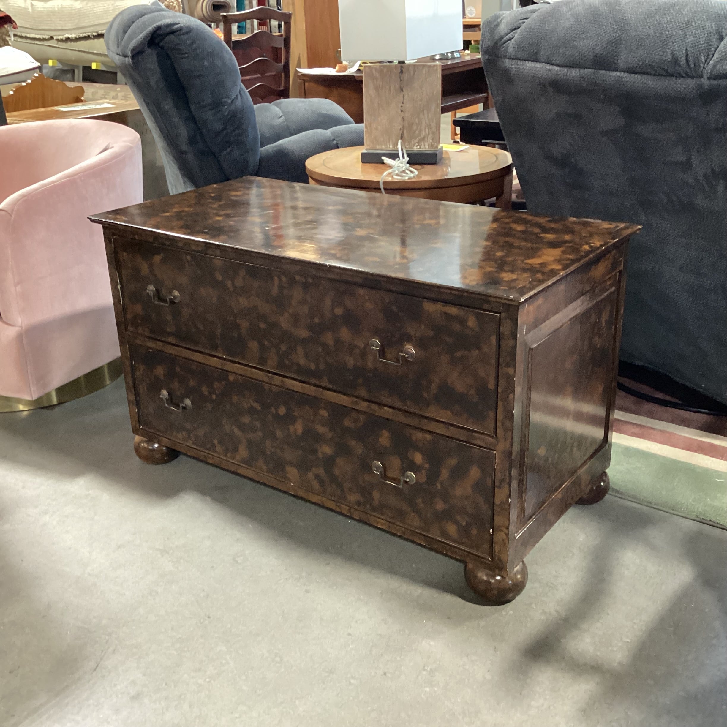 Brown & Black Marble Style Veneer 2 Drawer Chest 43.5"x 21.5"x 25"