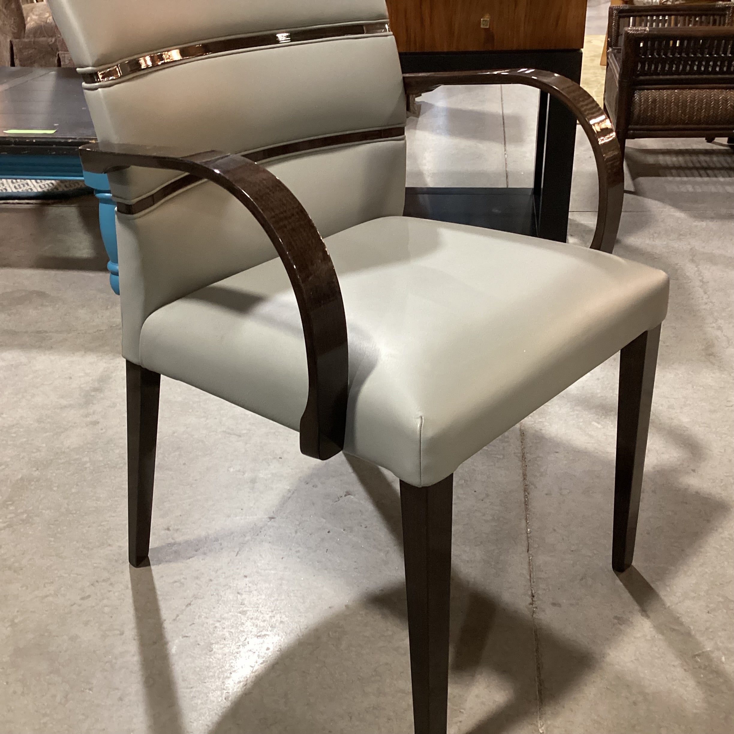 SET of 8 Constantini Pietro Italian Dark Lacquered Finish Wood & Grey Leather Dining Chairs 22.5"x 20"x 34"