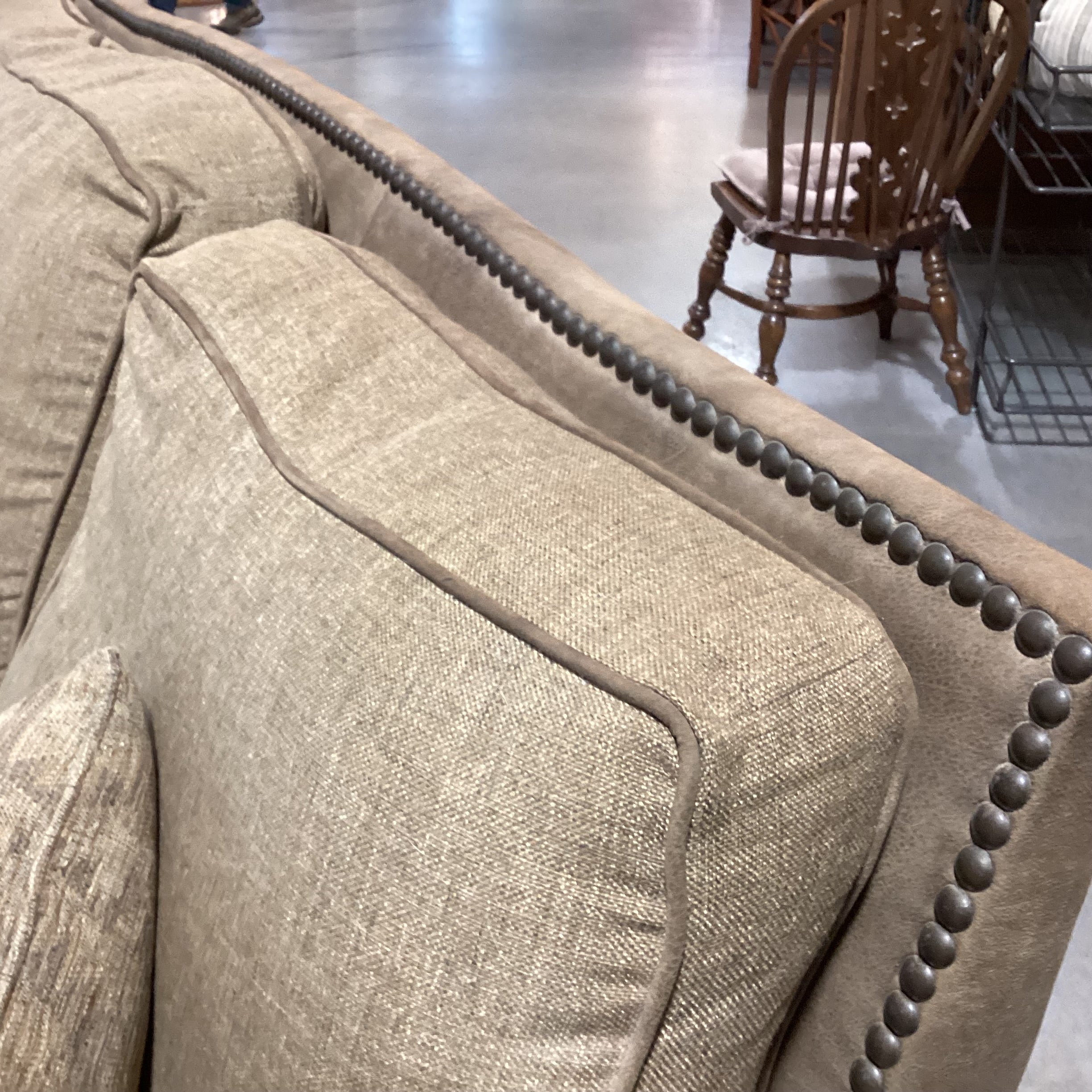 Mayo Furniture Brown Ultra Suede  Nailhead & Upholstery Sofa