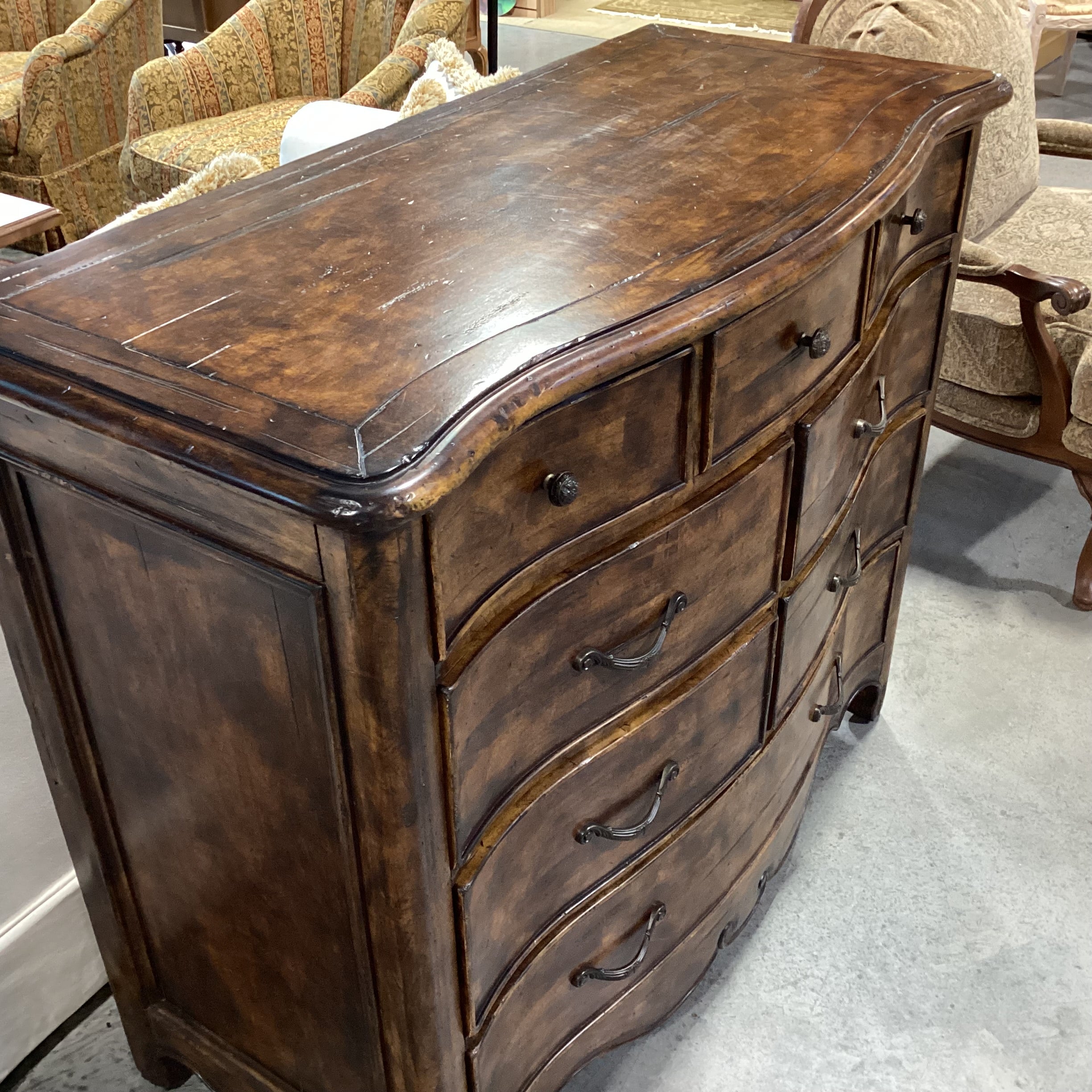 Dark Distressed Solid Wood 8 Drawer Chest 50"x 23"x 42.5"