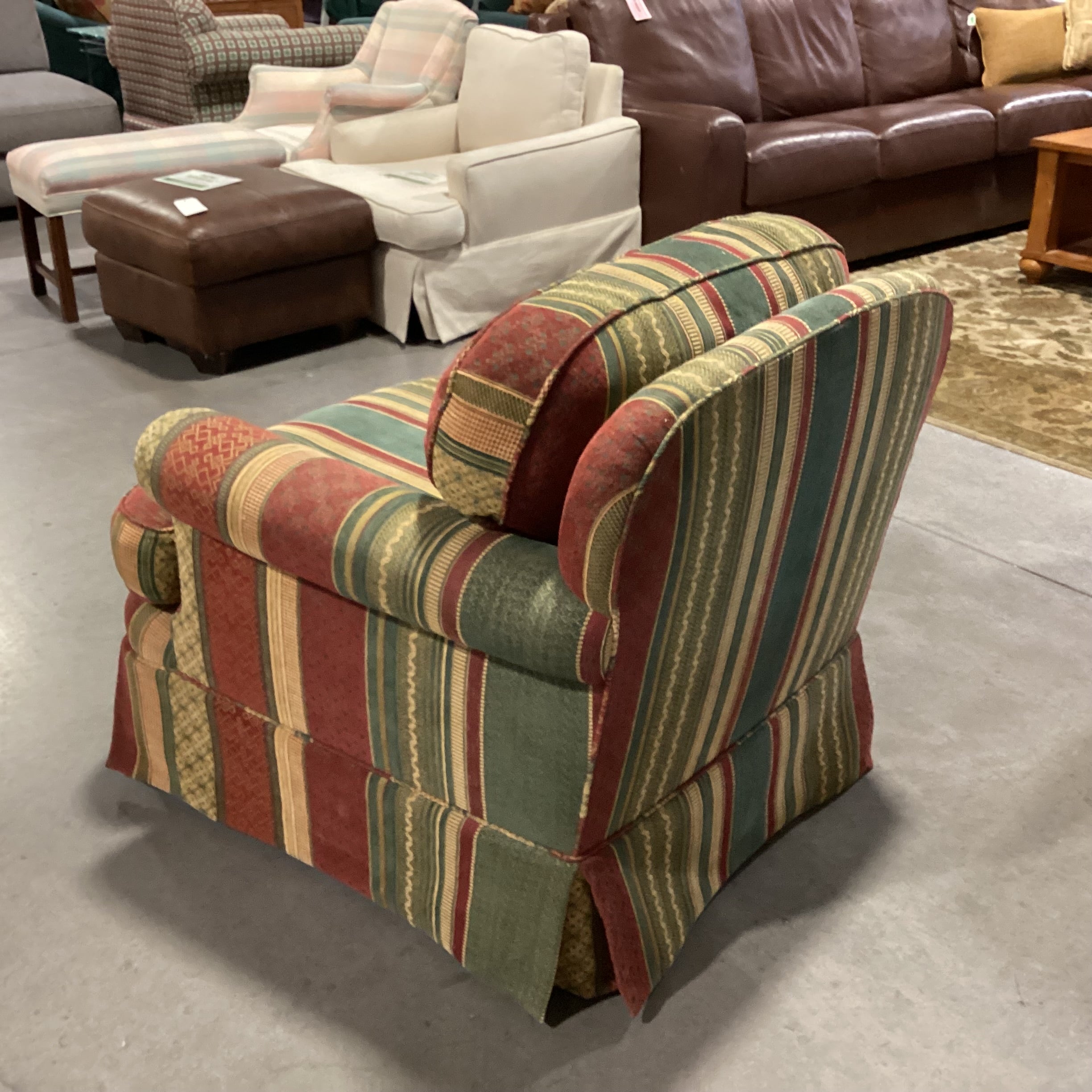 D Langston Custom Rust Green Gold Ribbon Design & Down Swivel Chair 33"x 36"x 31"