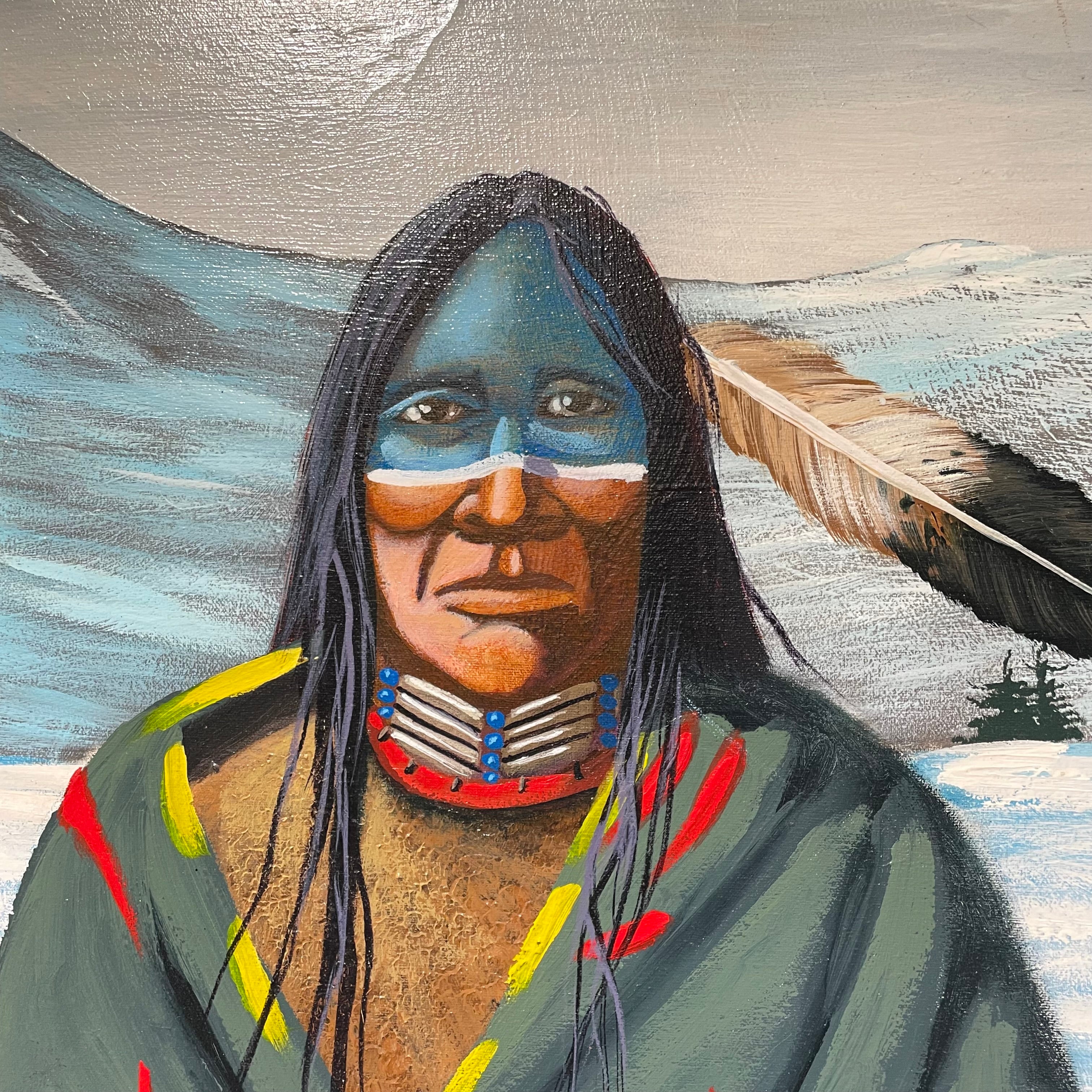 Gary Emrich Signed/Dated Original Native American On Horse Painting 48" x 72"