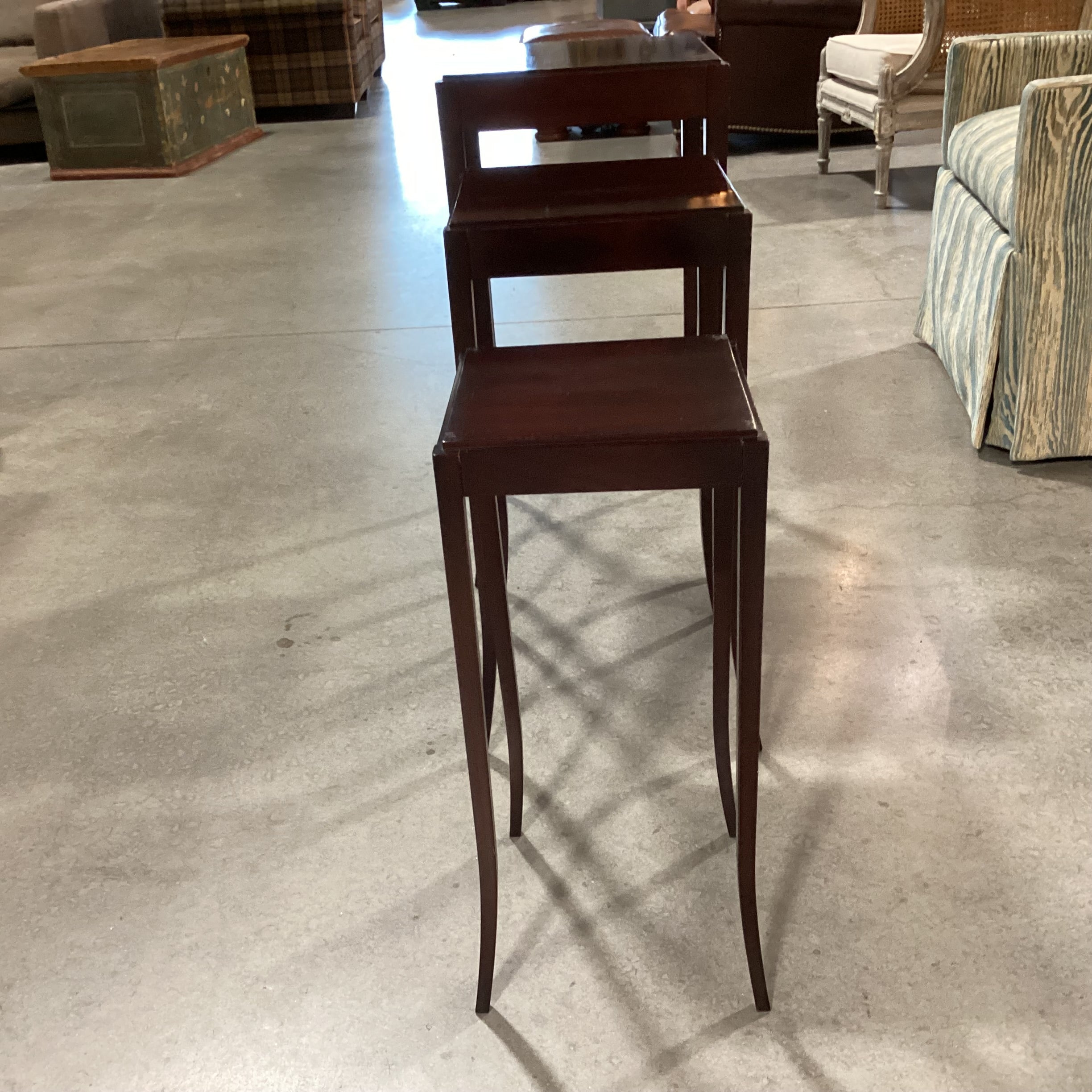 Barbara Barry For Baker Vintage Mahogany Nesting Accent Tables 14.5"x 14.5"x 29"