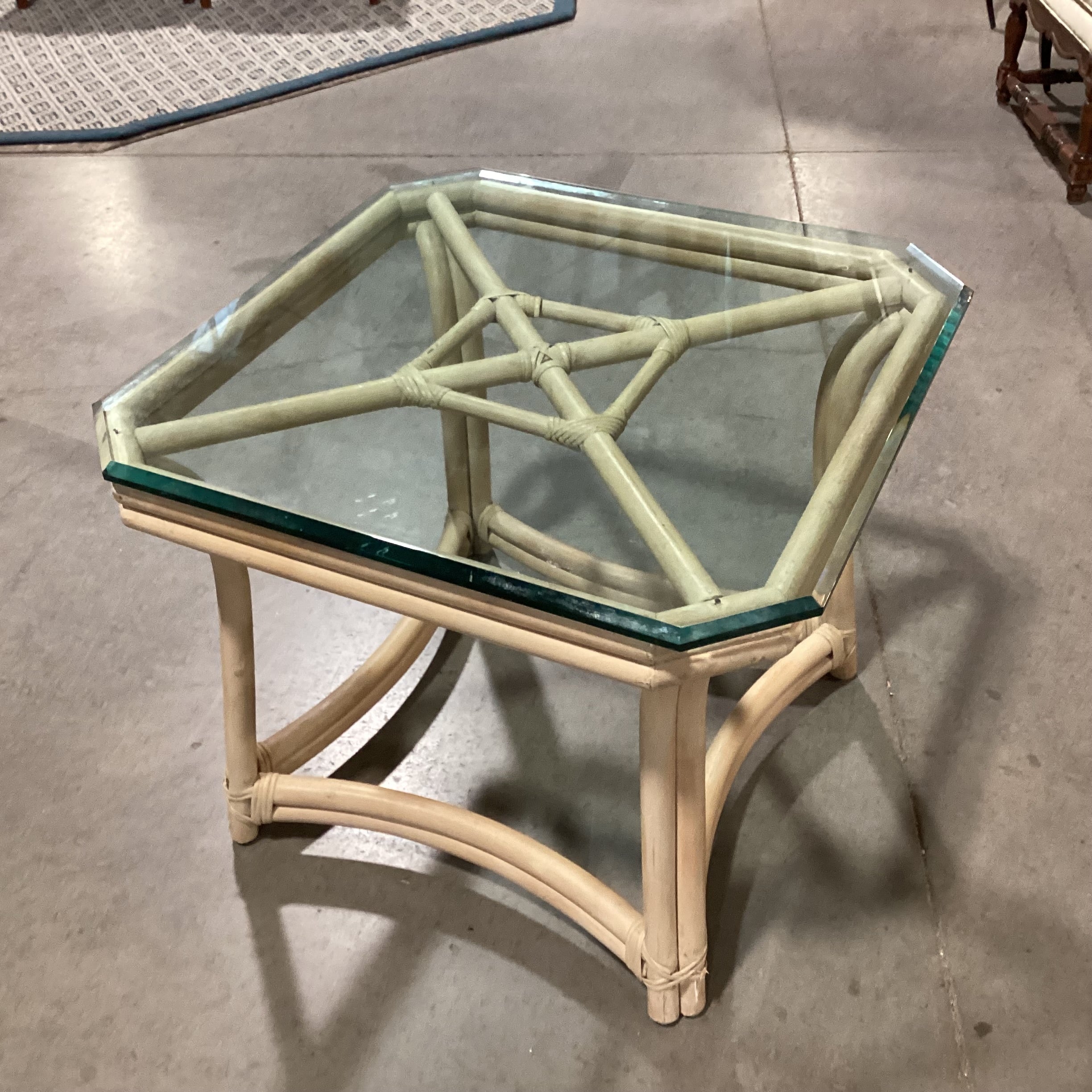 Washed Rattan & Glass End Table 26.5"x 26.5"x 22"