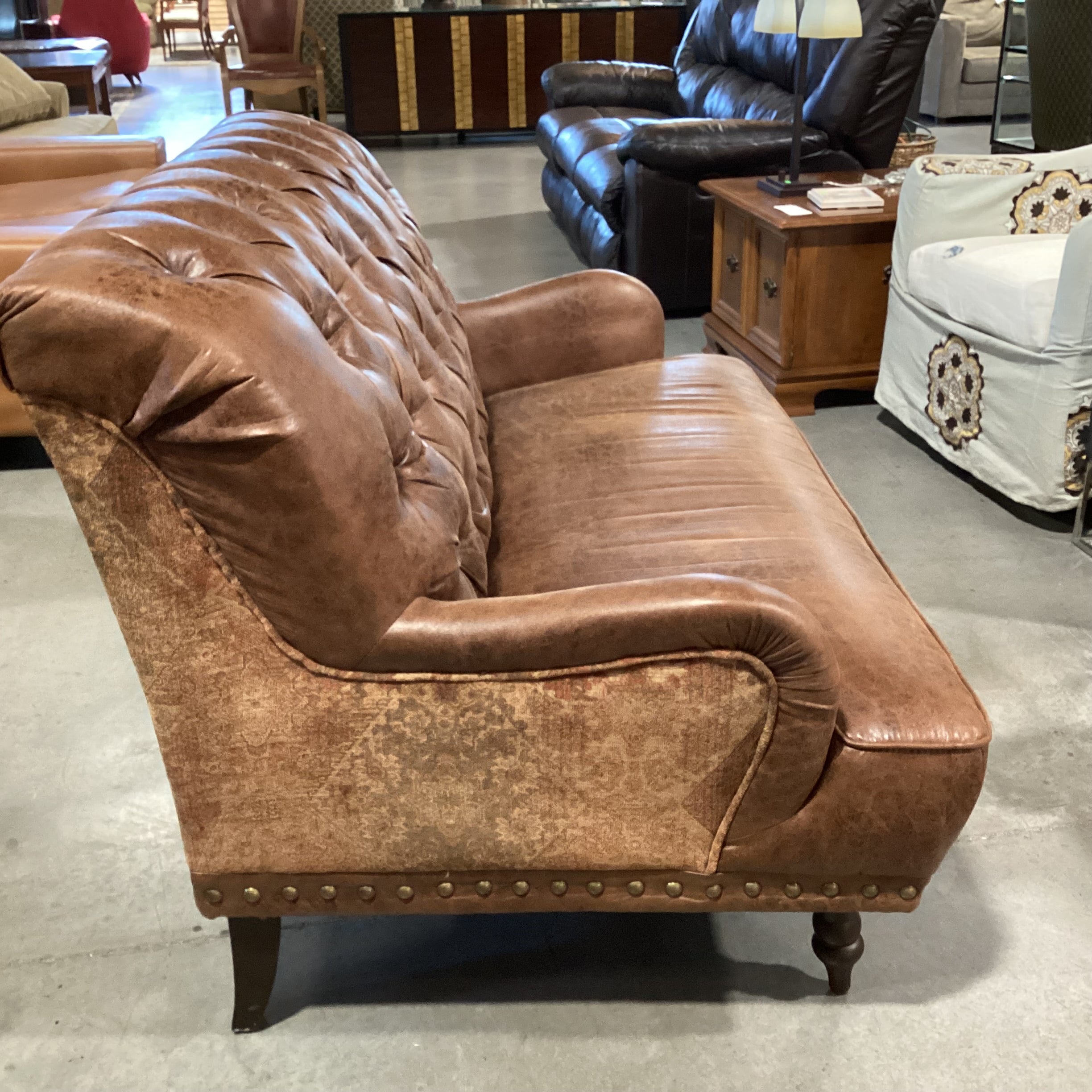 Pier 1 Imports Faux Leather Tufted Nail Head & Upholstery Love Seat Sofa 55"x 38"x 35"