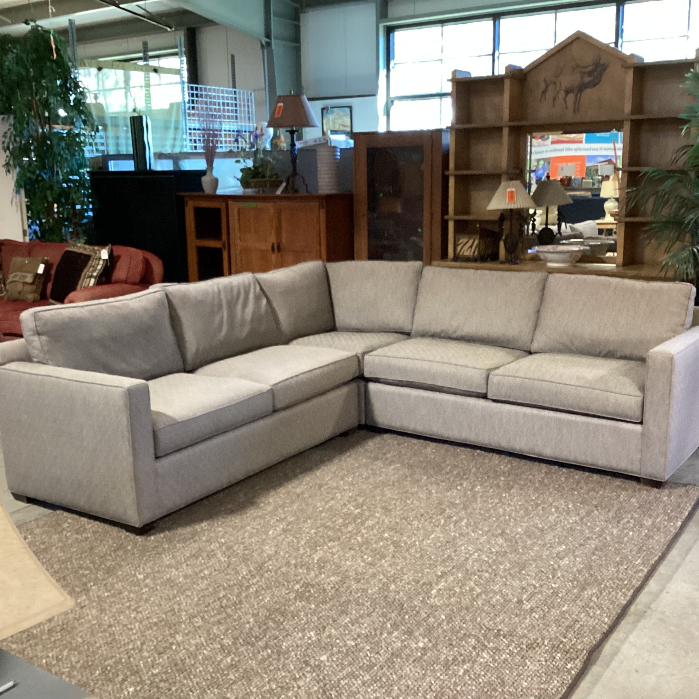 Crate & Barrel Taupe Brown Diamond Woven Down Mix 3 Piece Sectional 102"x 102"x 36"x 30"