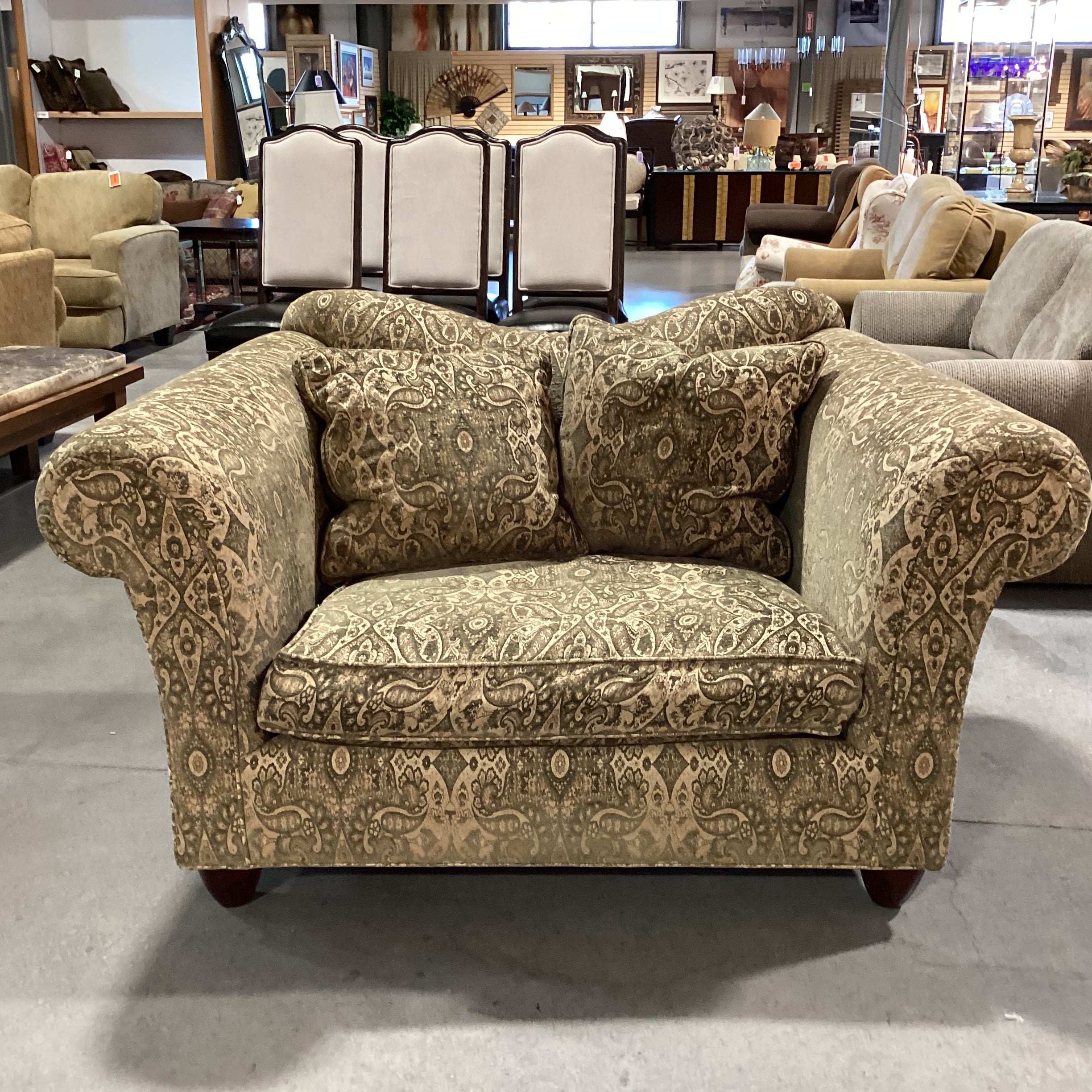 Dapha Fine Furniture Gold & Raised Sage Ornate Design Roll Arm Oversized Chair 62"x 41"x 36"