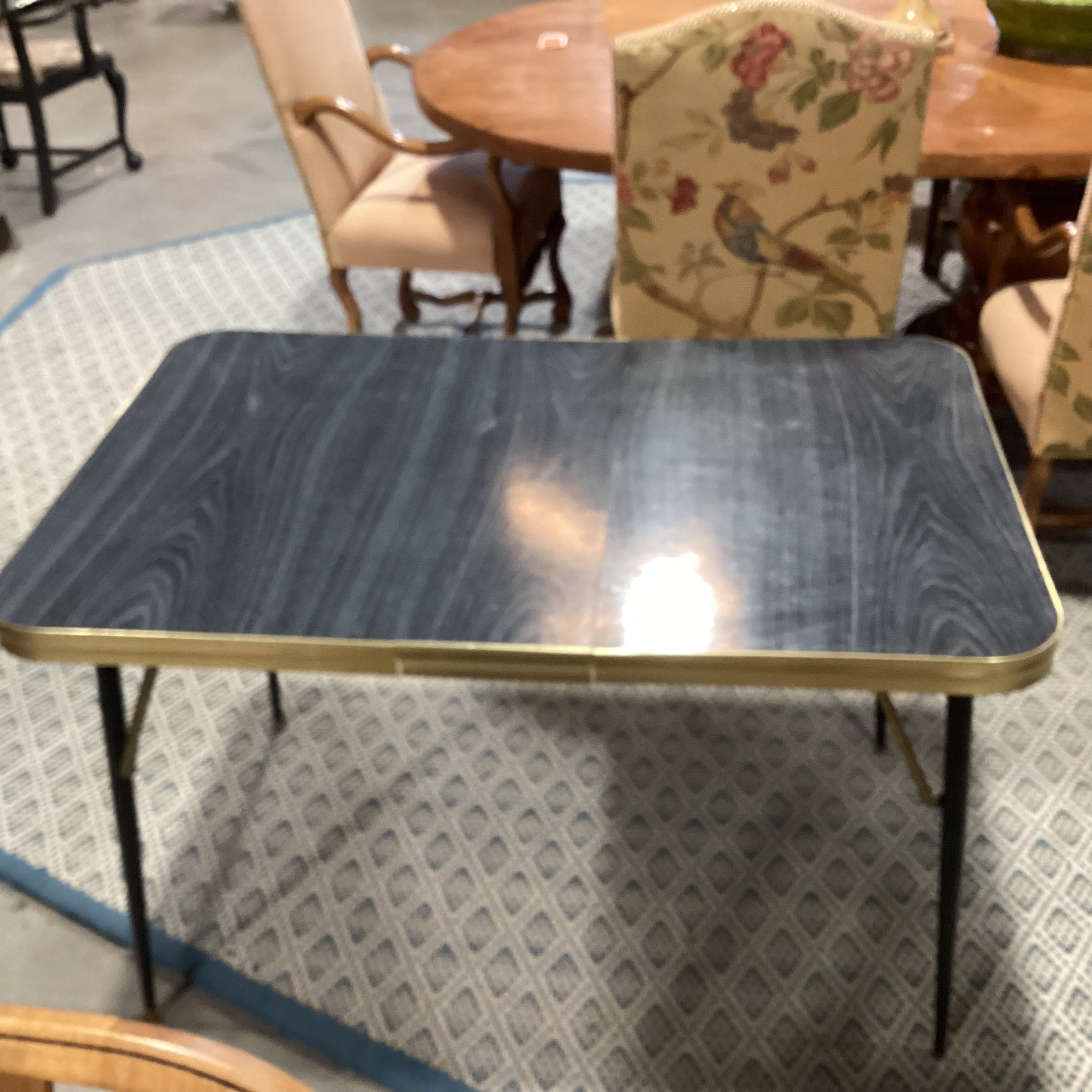 Vintage Wood Style Top & Aluminum 1 Leaf Dining Table 45"x 29.5"x 30"