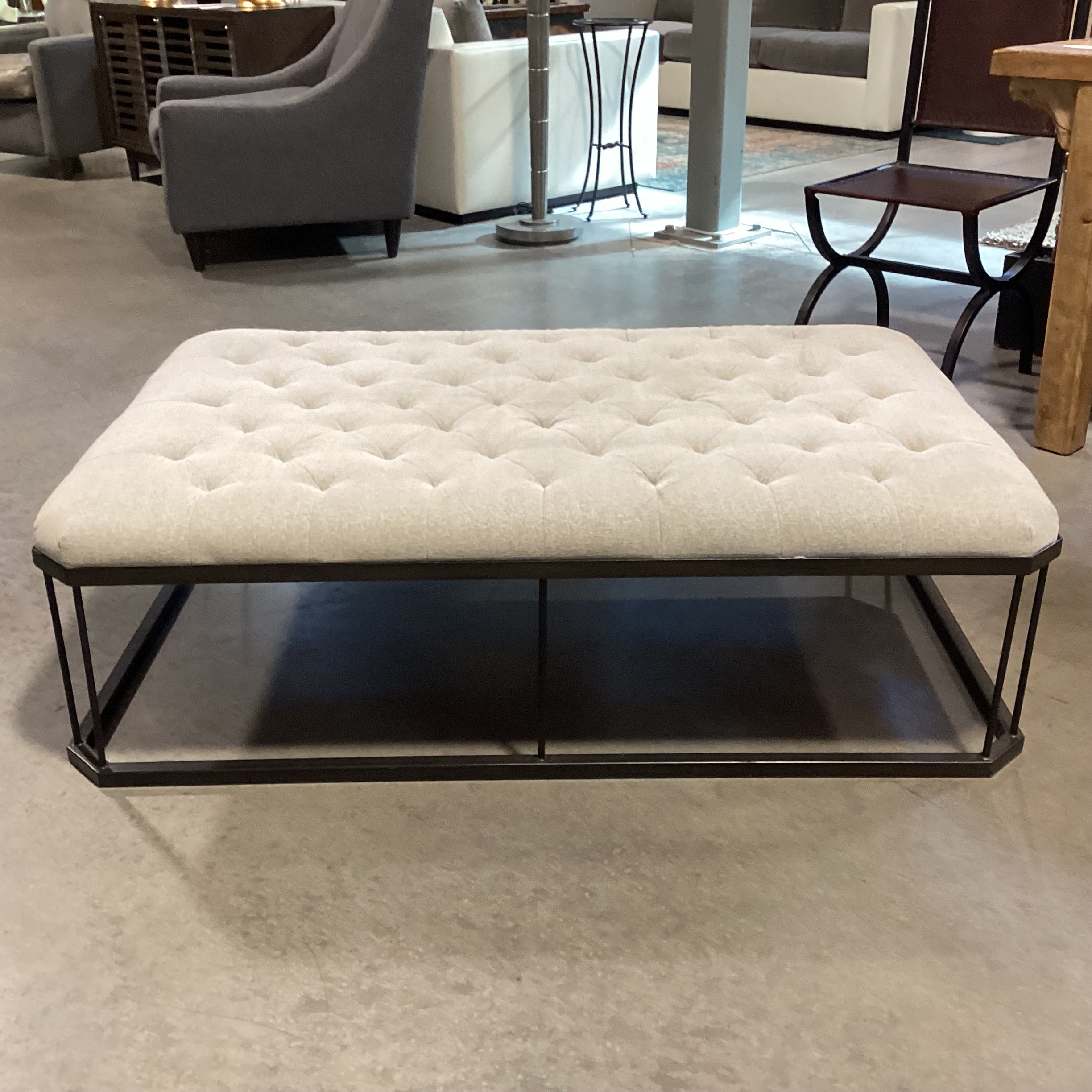 Four Hands Ashford Isle Grey Tufted & Metal Bench Ottoman 54"x 36"x 16.5"