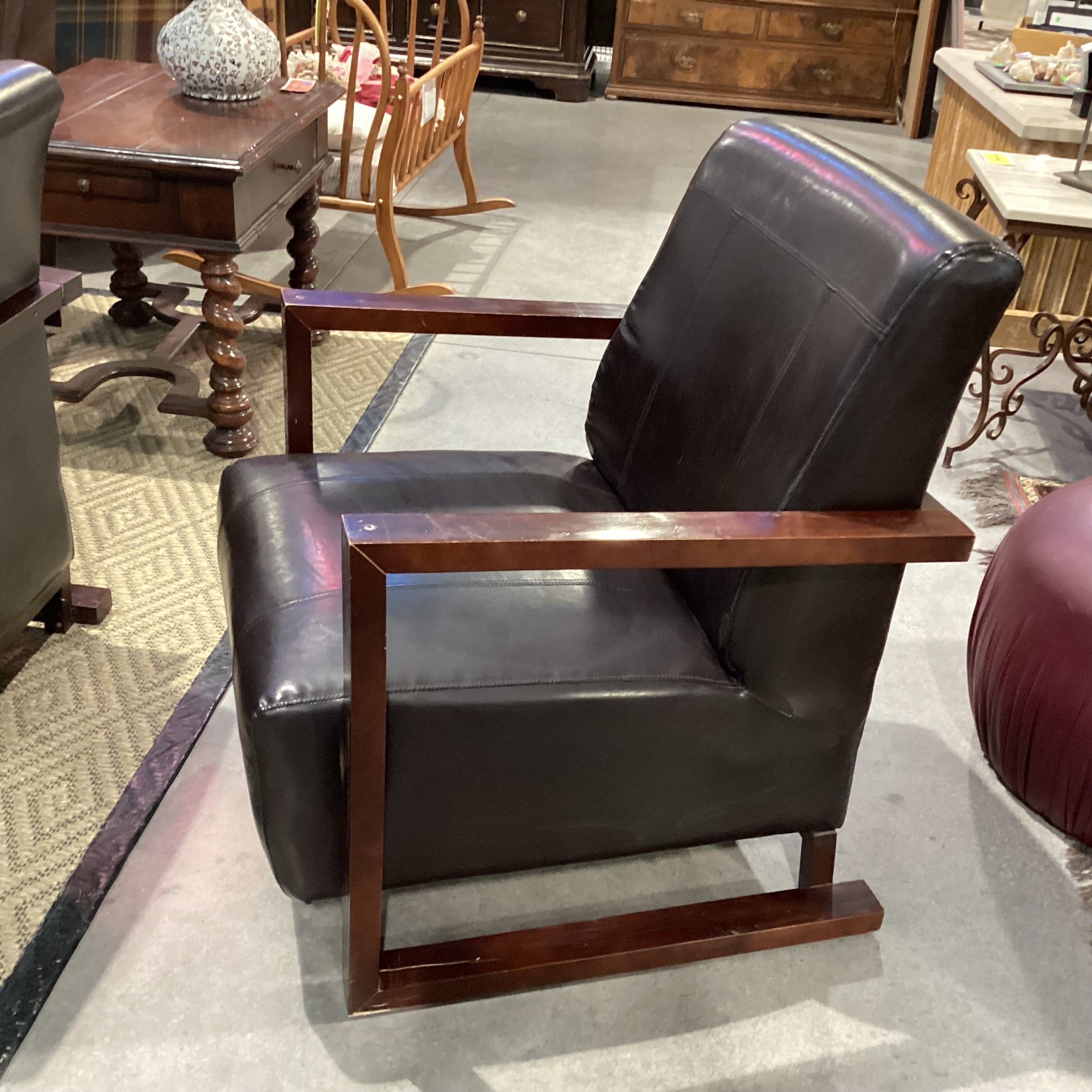 Faux Leather & Wood Chair 28"x 30"x 34"
